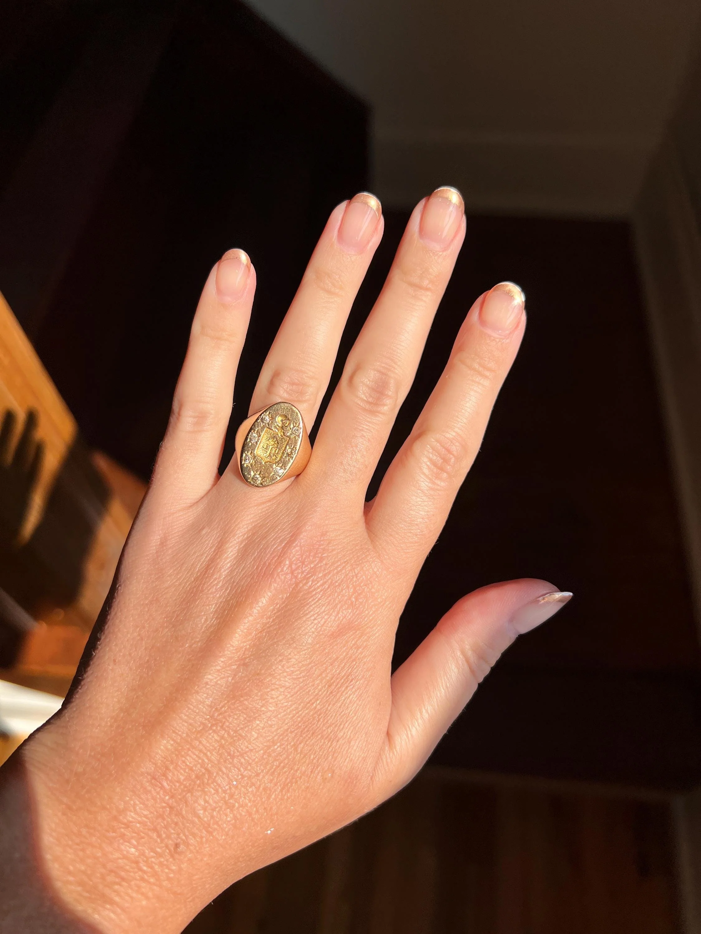 Old Mine Cut DIAMOND Starburst HEAVY French Antique Signet RING 13g 18k Gold Solid Helmet Coat of Arms Chunky - Image 2