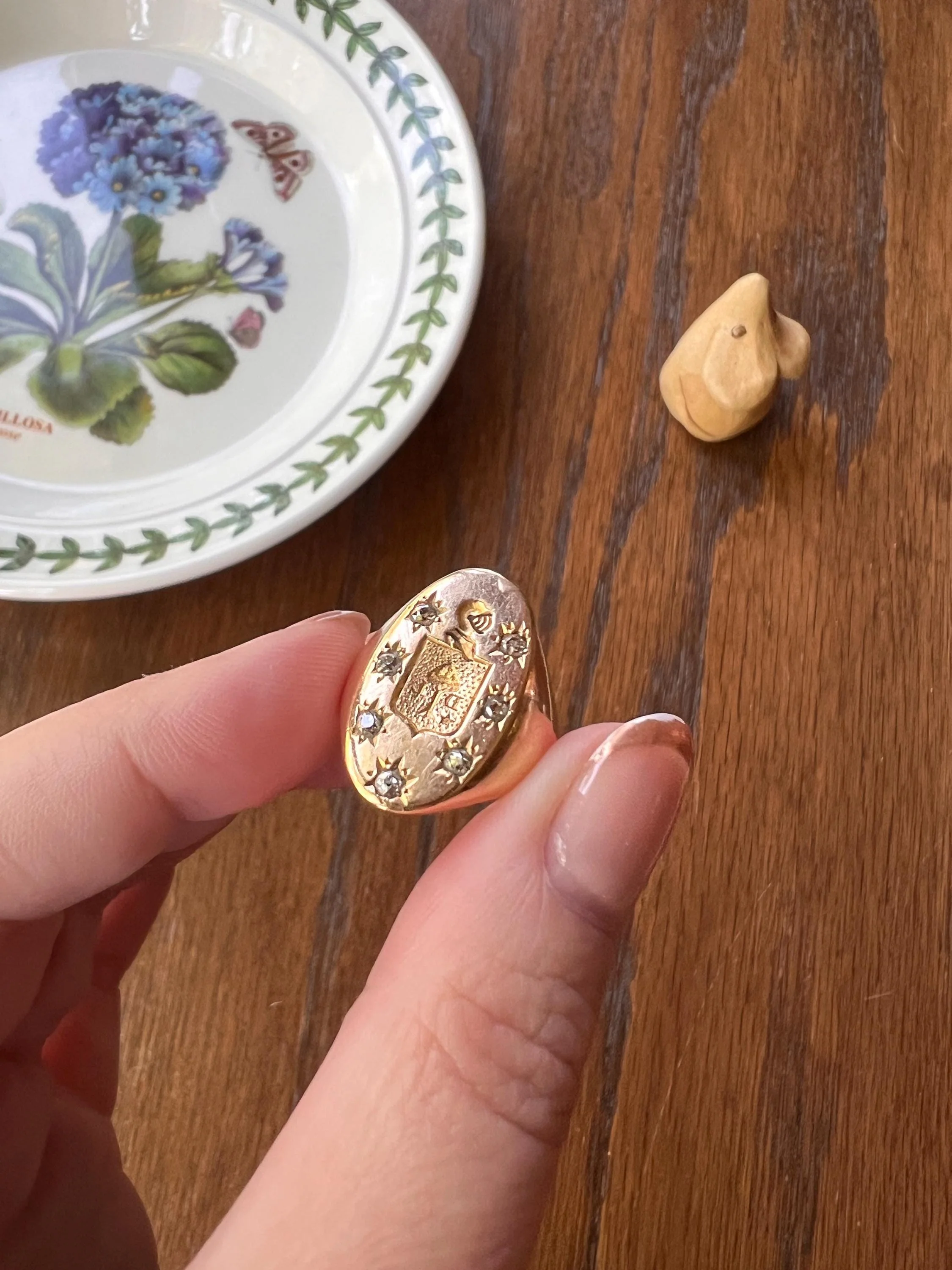Old Mine Cut DIAMOND Starburst HEAVY French Antique Signet RING 13g 18k Gold Solid Helmet Coat of Arms Chunky - Image 6