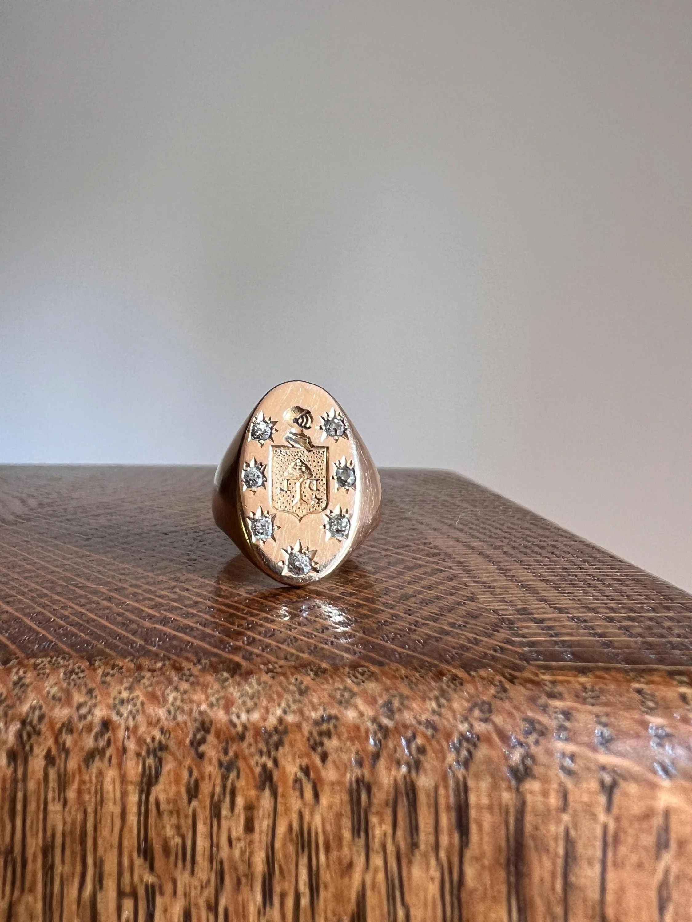 Old Mine Cut DIAMOND Starburst HEAVY French Antique Signet RING 13g 18k Gold Solid Helmet Coat of Arms Chunky - Image 8