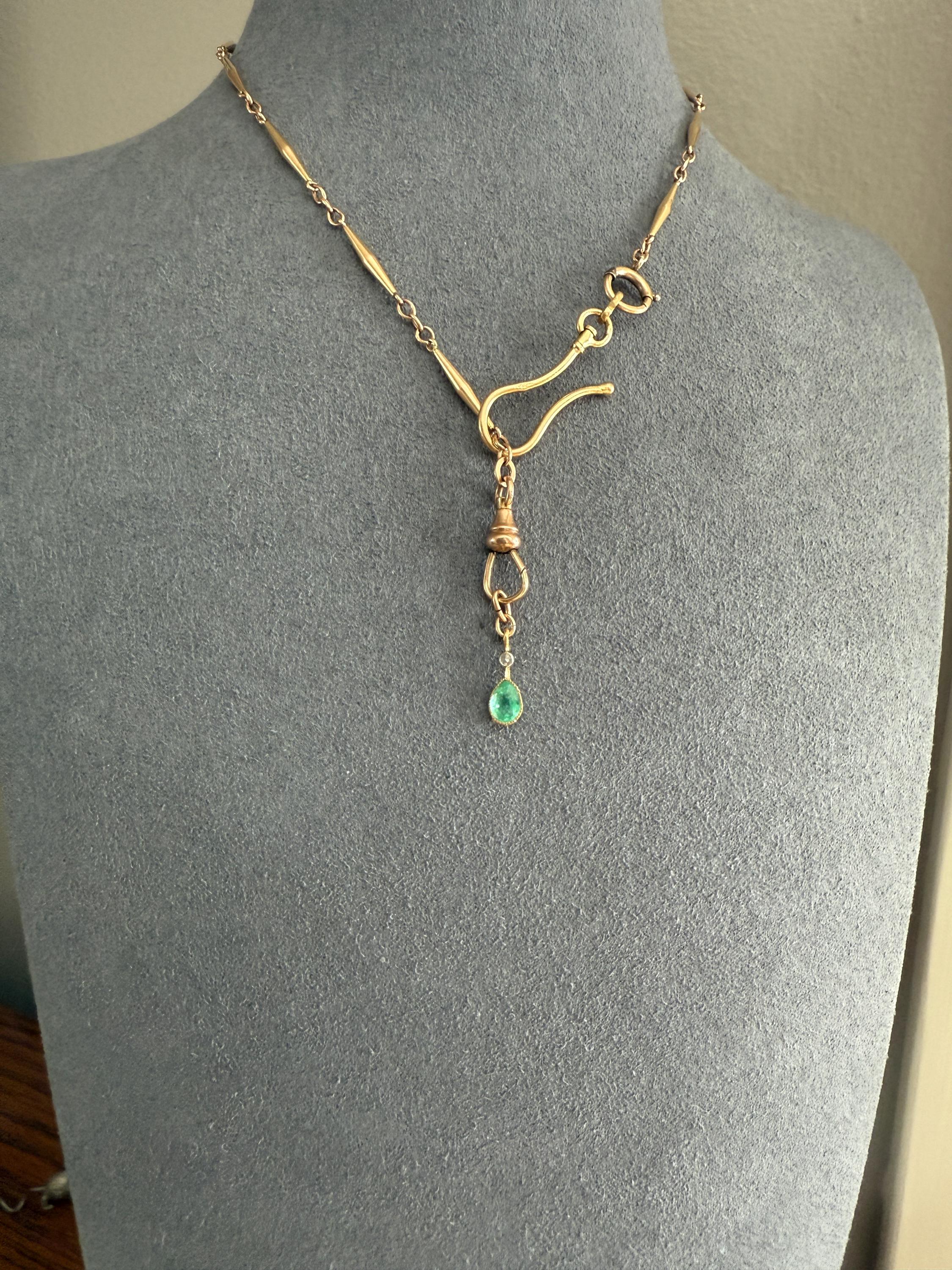One Teardrop EMERALD VICTORIAN Antique Rose Cut DIAMOND Dangle Pendant Charm 18k Gold French Belle Epoque Pear 3 Avail - Image 2