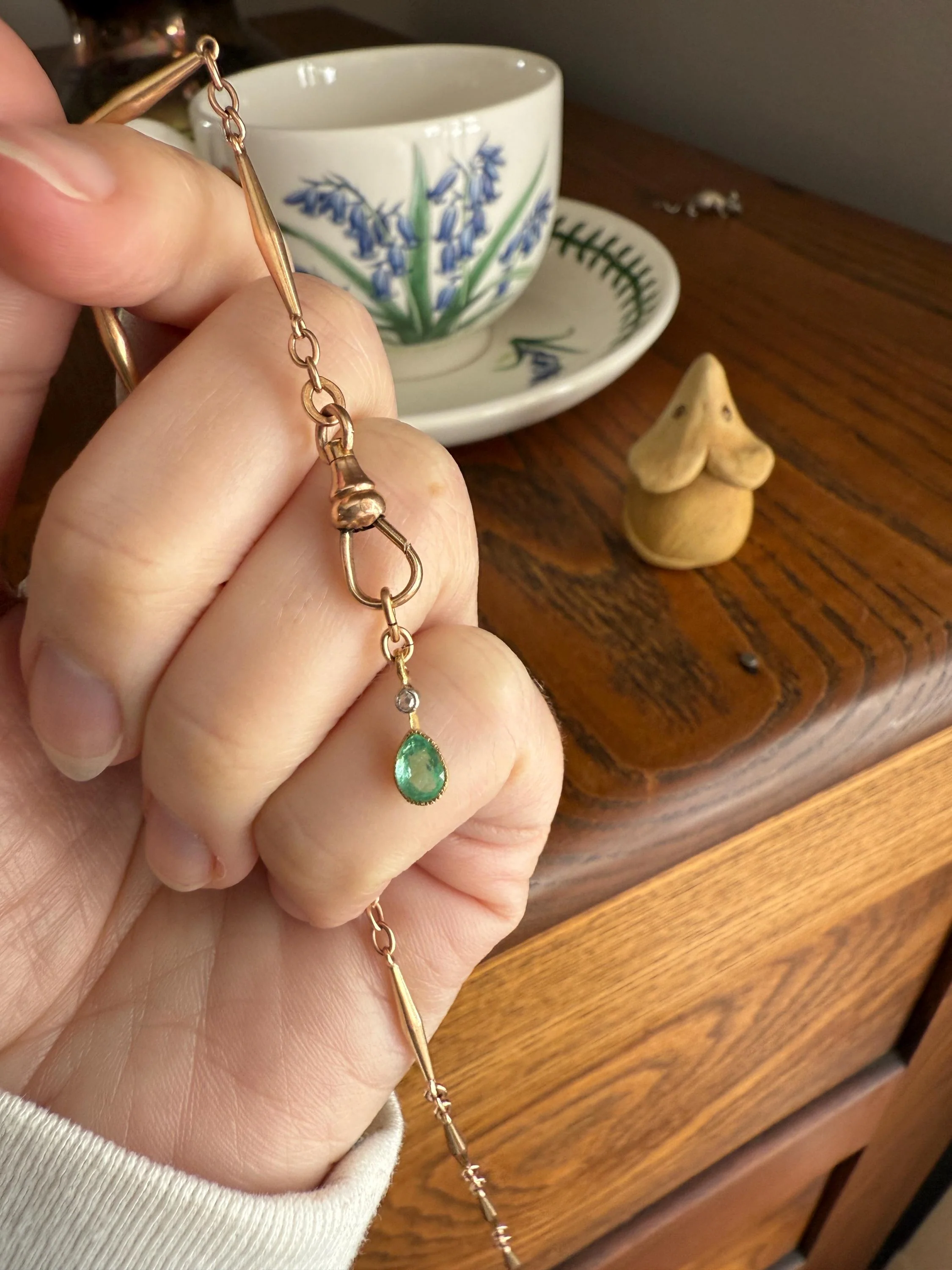 One Teardrop EMERALD VICTORIAN Antique Rose Cut DIAMOND Dangle Pendant Charm 18k Gold French Belle Epoque Pear 3 Avail - Image 3