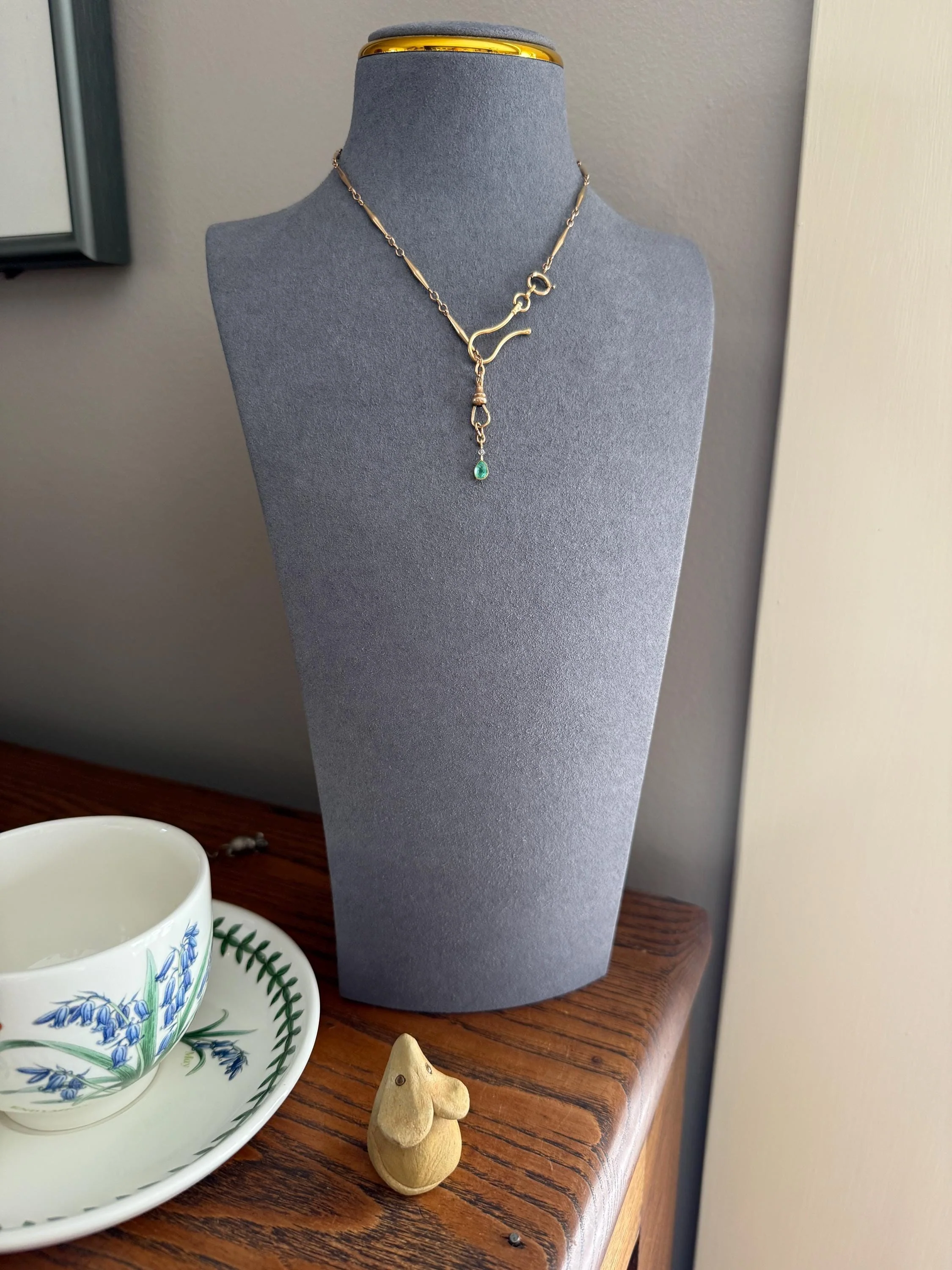 One Teardrop EMERALD VICTORIAN Antique Rose Cut DIAMOND Dangle Pendant Charm 18k Gold French Belle Epoque Pear 3 Avail - Image 4