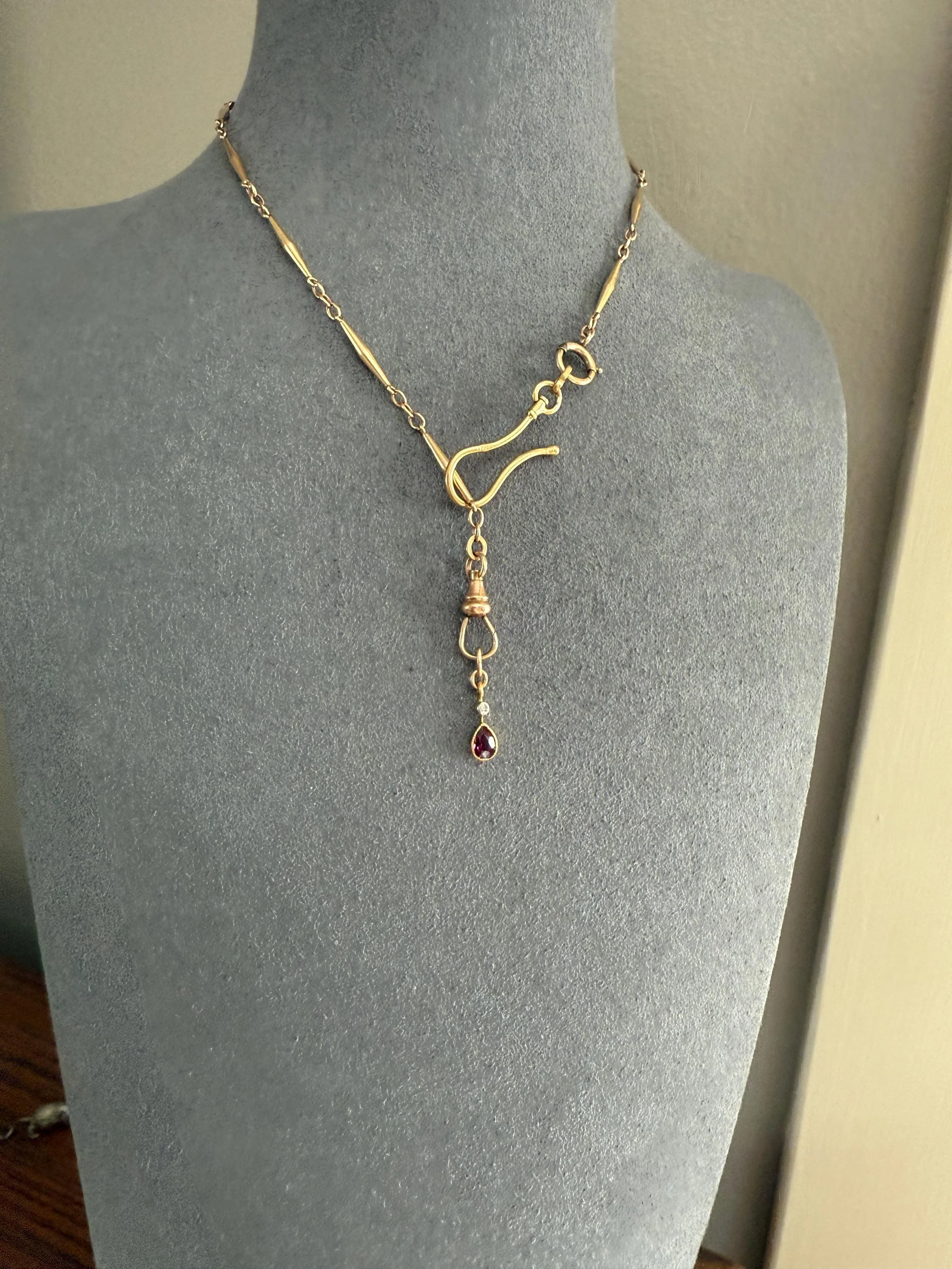 One Teardrop RUBY VICTORIAN Antique Rose Cut DIAMOND Dangle Pendant Charm 18k Gold French Belle Epoque Pear 3 Avail - Image 3