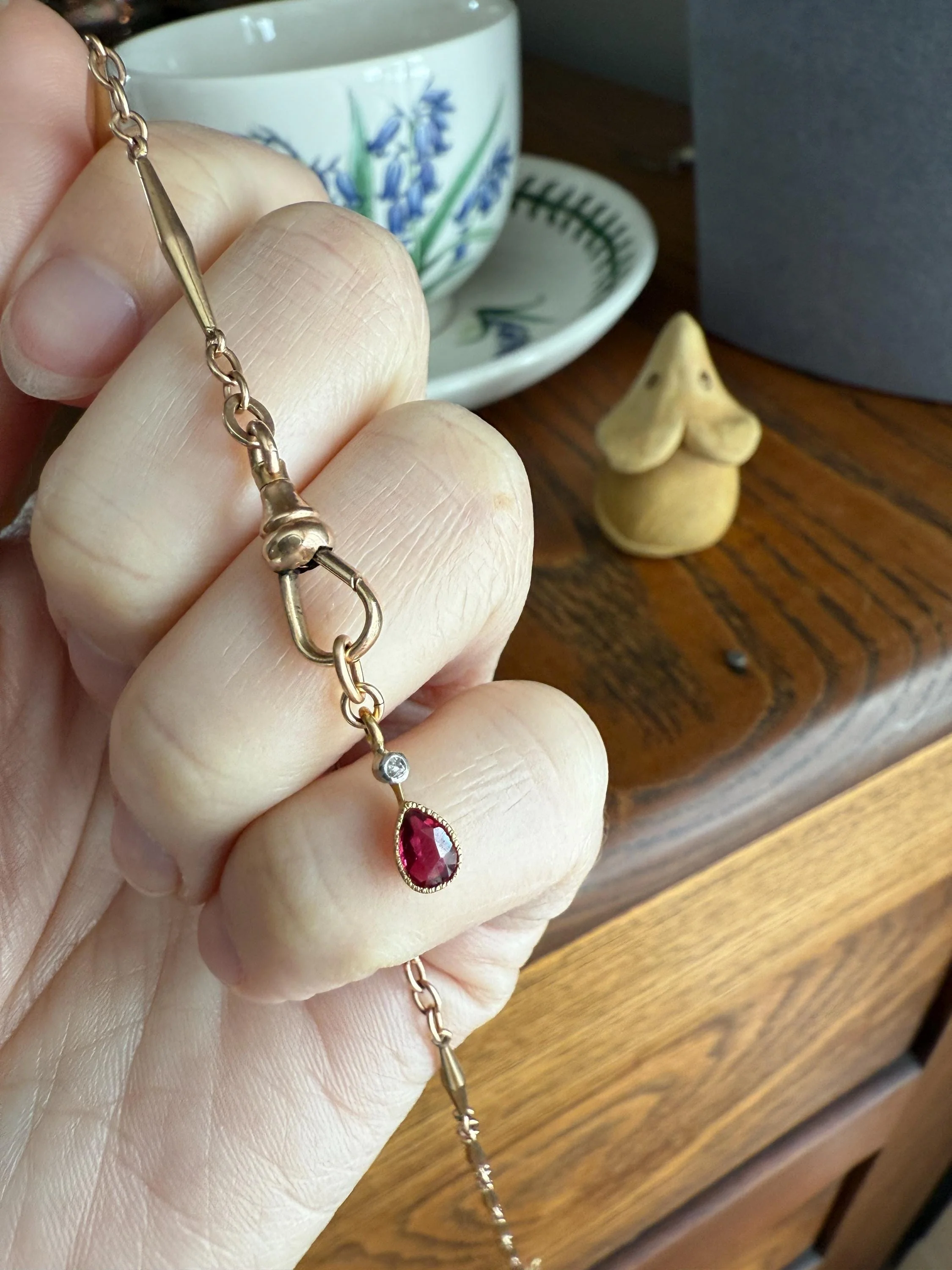 One Teardrop RUBY VICTORIAN Antique Rose Cut DIAMOND Dangle Pendant Charm 18k Gold French Belle Epoque Pear 3 Avail - Image 5