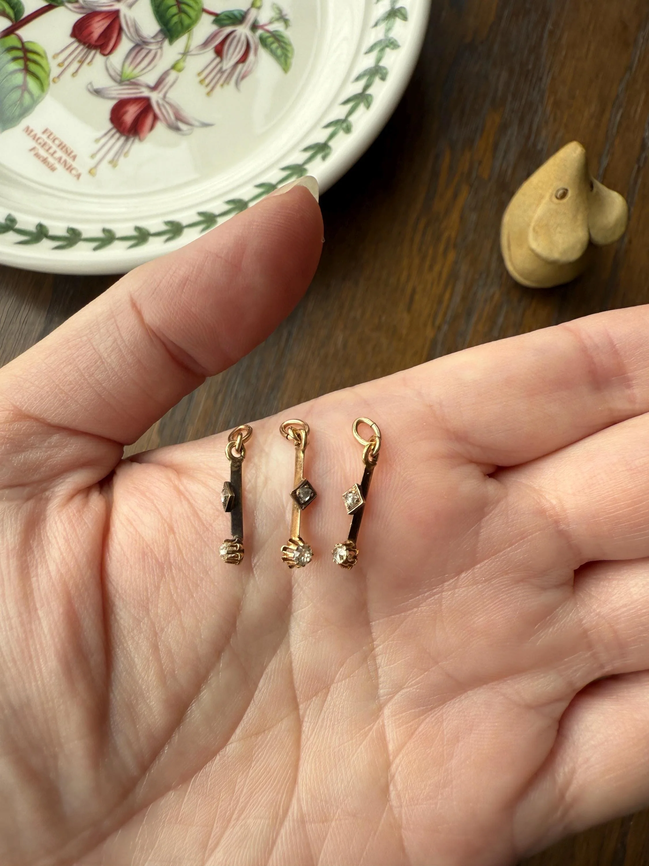 One VICTORIAN Antique Old Mine Cut DIAMOND Rose Cut Dangle Pendant Charm or Earrings Linear 18k Gold French Belle Epoque Buttercup 3 Avail - Image 3