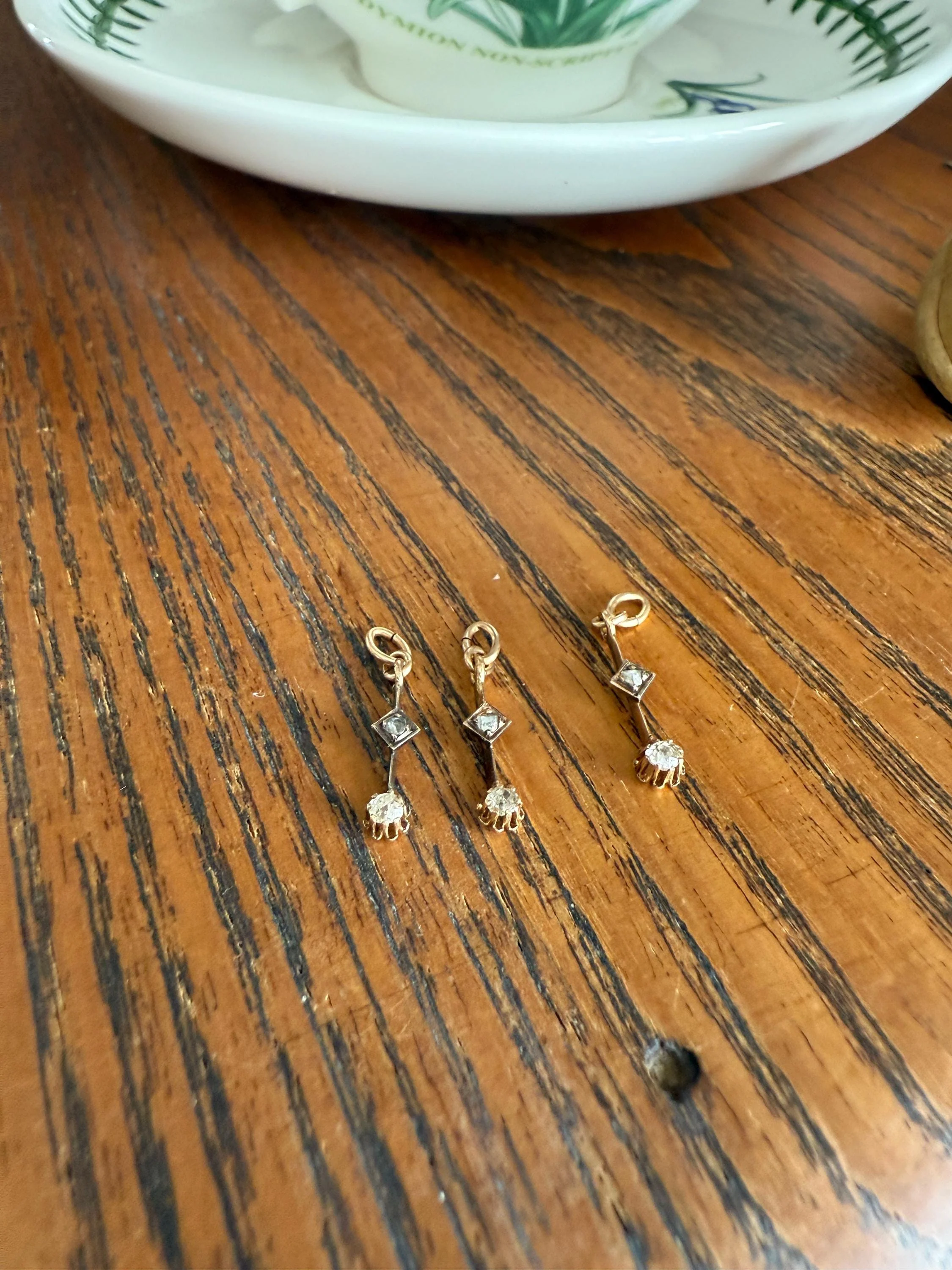 One VICTORIAN Antique Old Mine Cut DIAMOND Rose Cut Dangle Pendant Charm or Earrings Linear 18k Gold French Belle Epoque Buttercup 3 Avail - Image 6