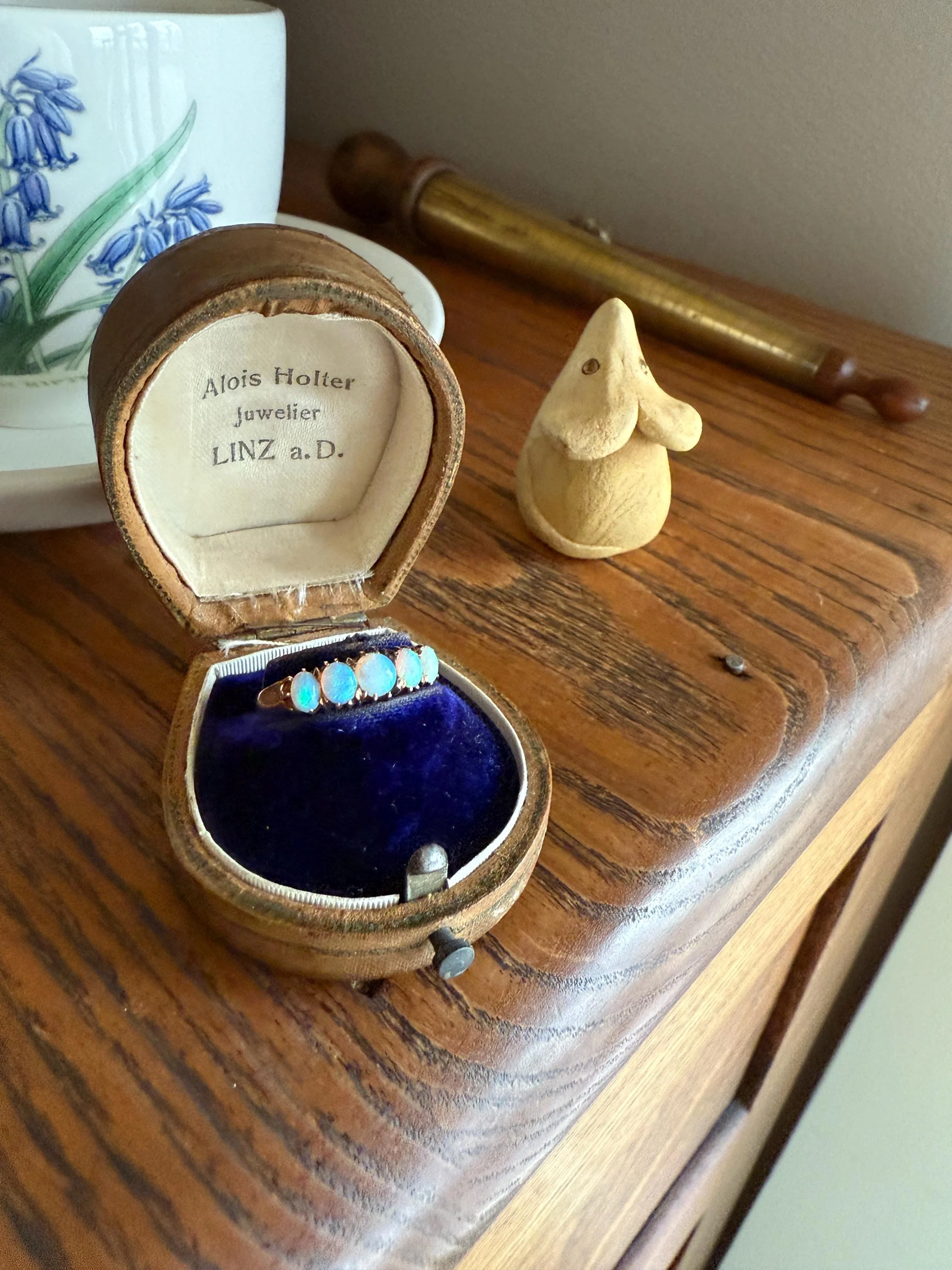 OPAL Antique Blue Five Stone Skinny Band Stacker Ring 14k Rose Gold Linear Edwardian Victorian Romantic Gift Geometric Minimalist Glowing - Image 12