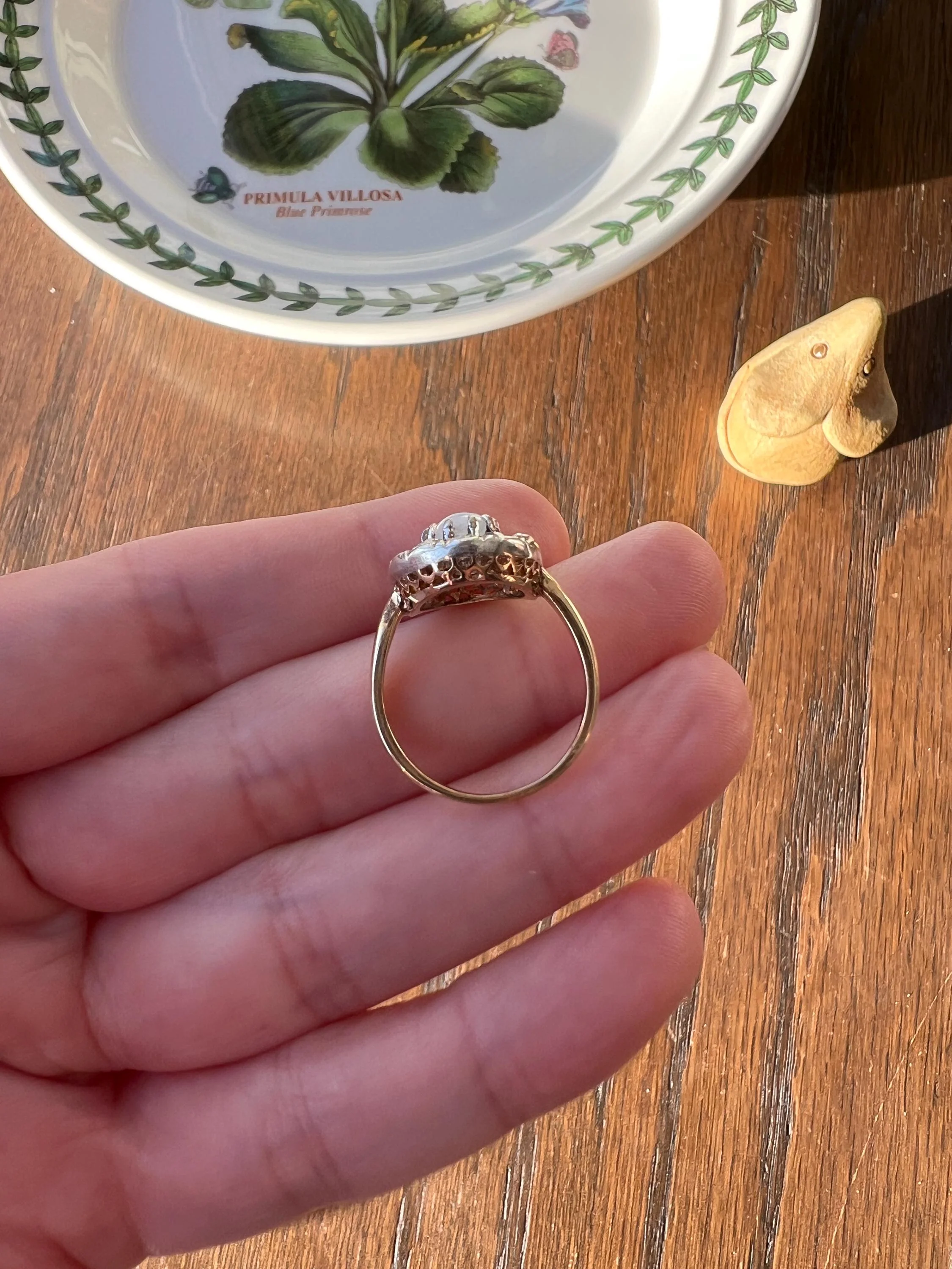OPAL Rose Cut DIAMOND Halo Antique 18k Gold Ring Cluster Iridescent Blue Green Stacker - Image 9