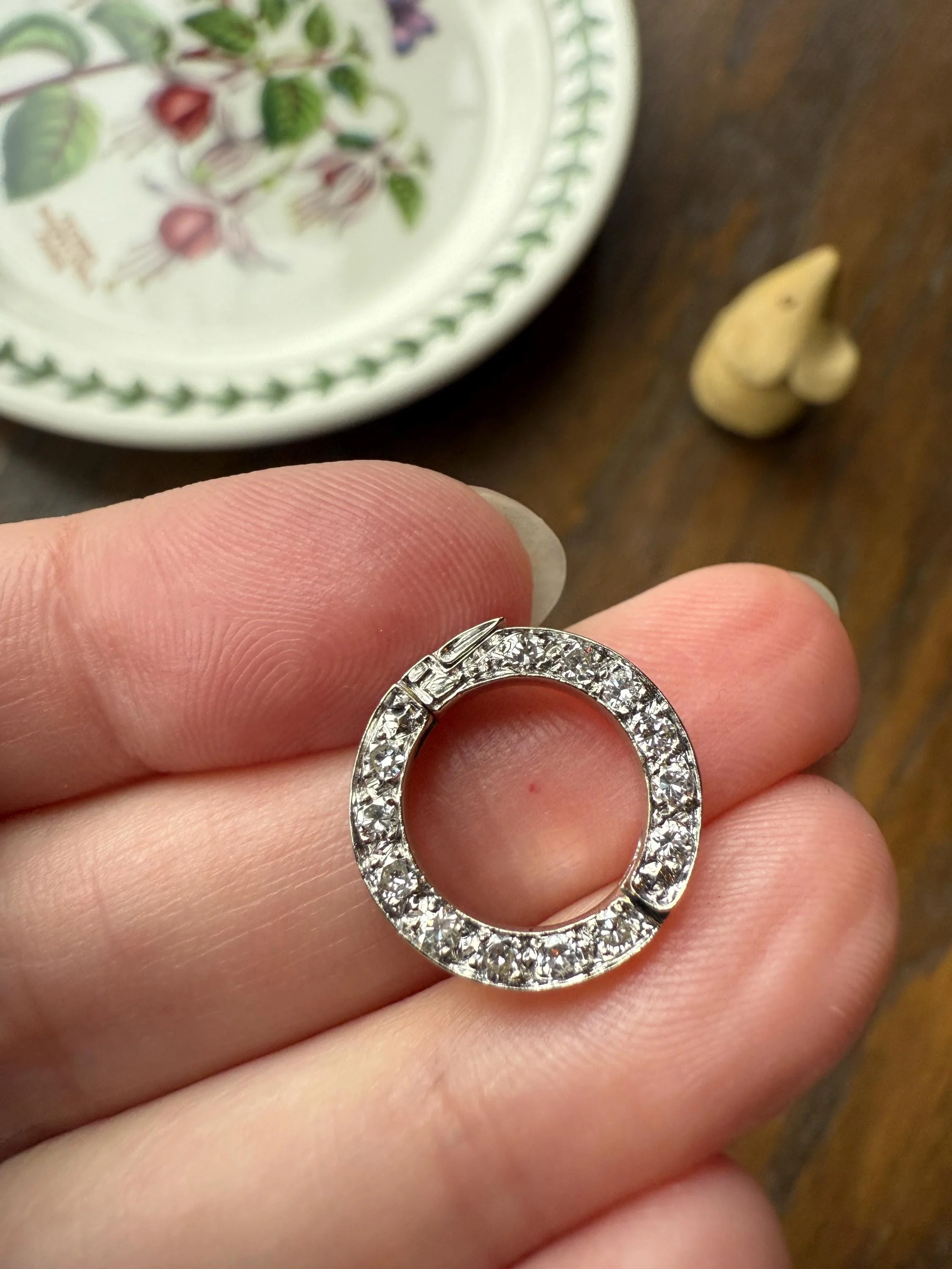 OPENING Art Deco 13 Diamond Encrusted Hinged Bale Circle Pendant Charm Holder Useful Original Parts Findings Vintage Connector - Image 2