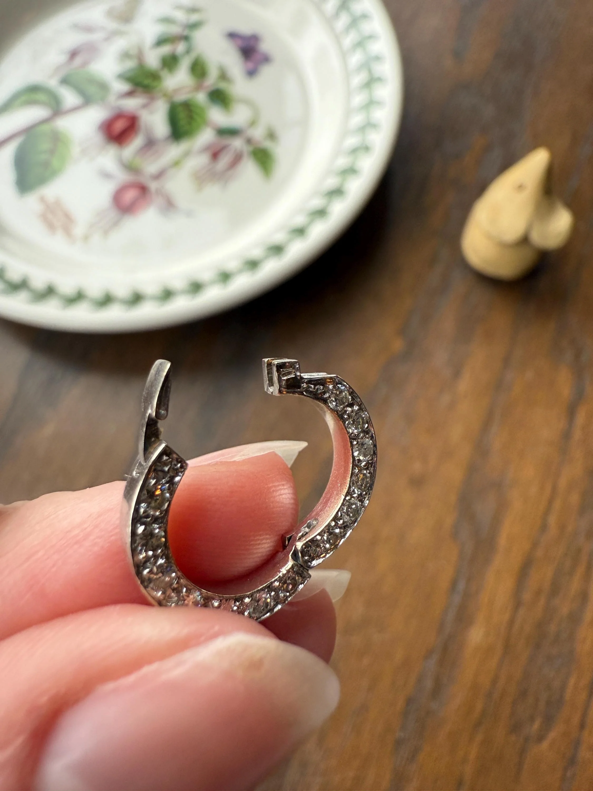 OPENING Art Deco 13 Diamond Encrusted Hinged Bale Circle Pendant Charm Holder Useful Original Parts Findings Vintage Connector - Image 3