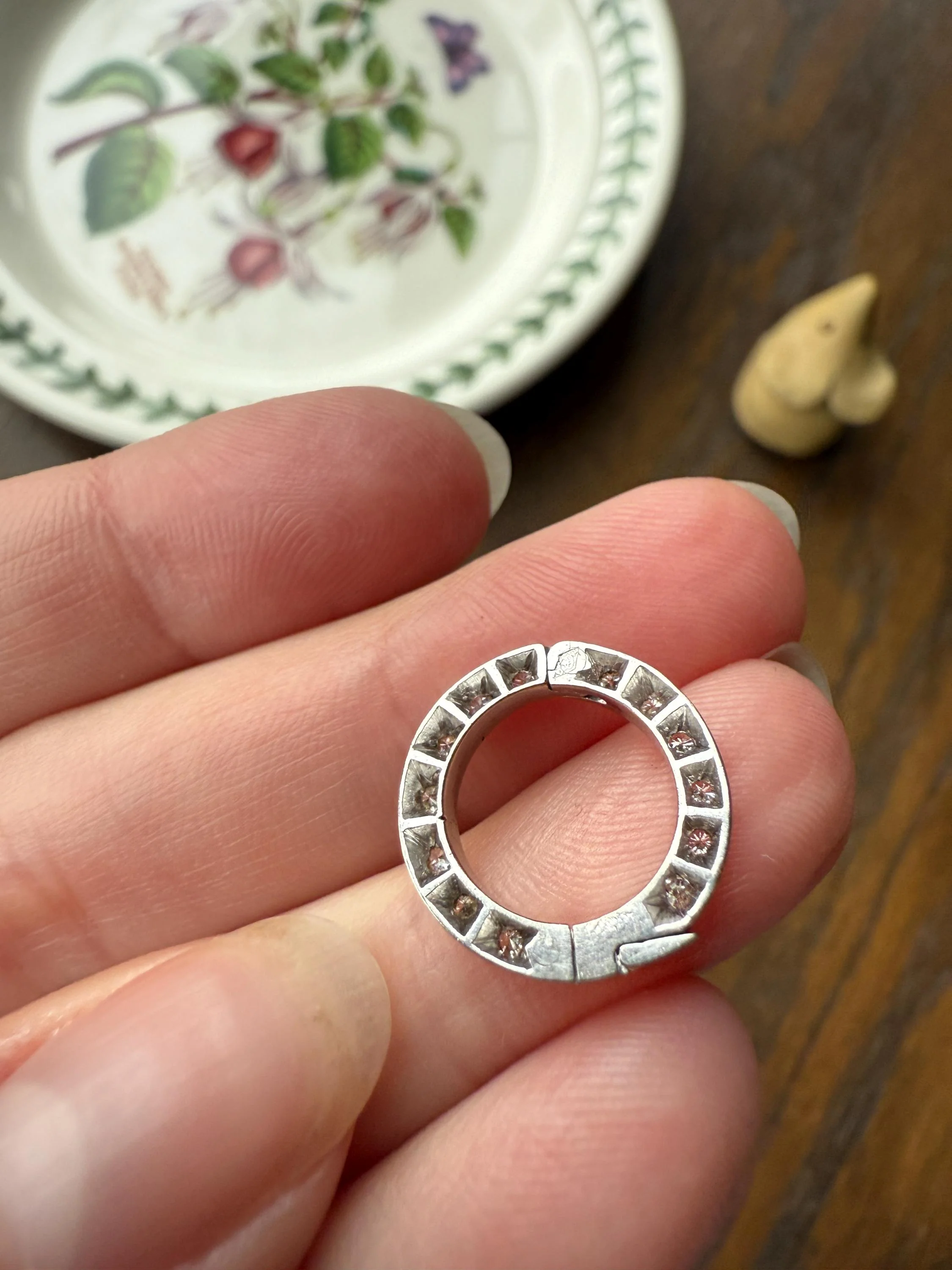 OPENING Art Deco 13 Diamond Encrusted Hinged Bale Circle Pendant Charm Holder Useful Original Parts Findings Vintage Connector - Image 7