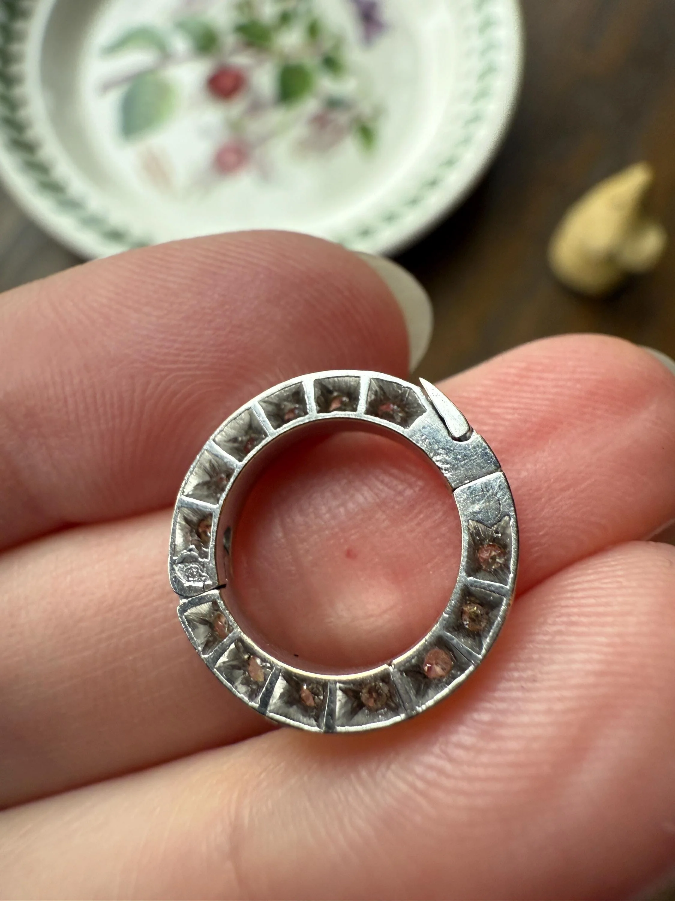OPENING Art Deco 13 Diamond Encrusted Hinged Bale Circle Pendant Charm Holder Useful Original Parts Findings Vintage Connector - Image 9