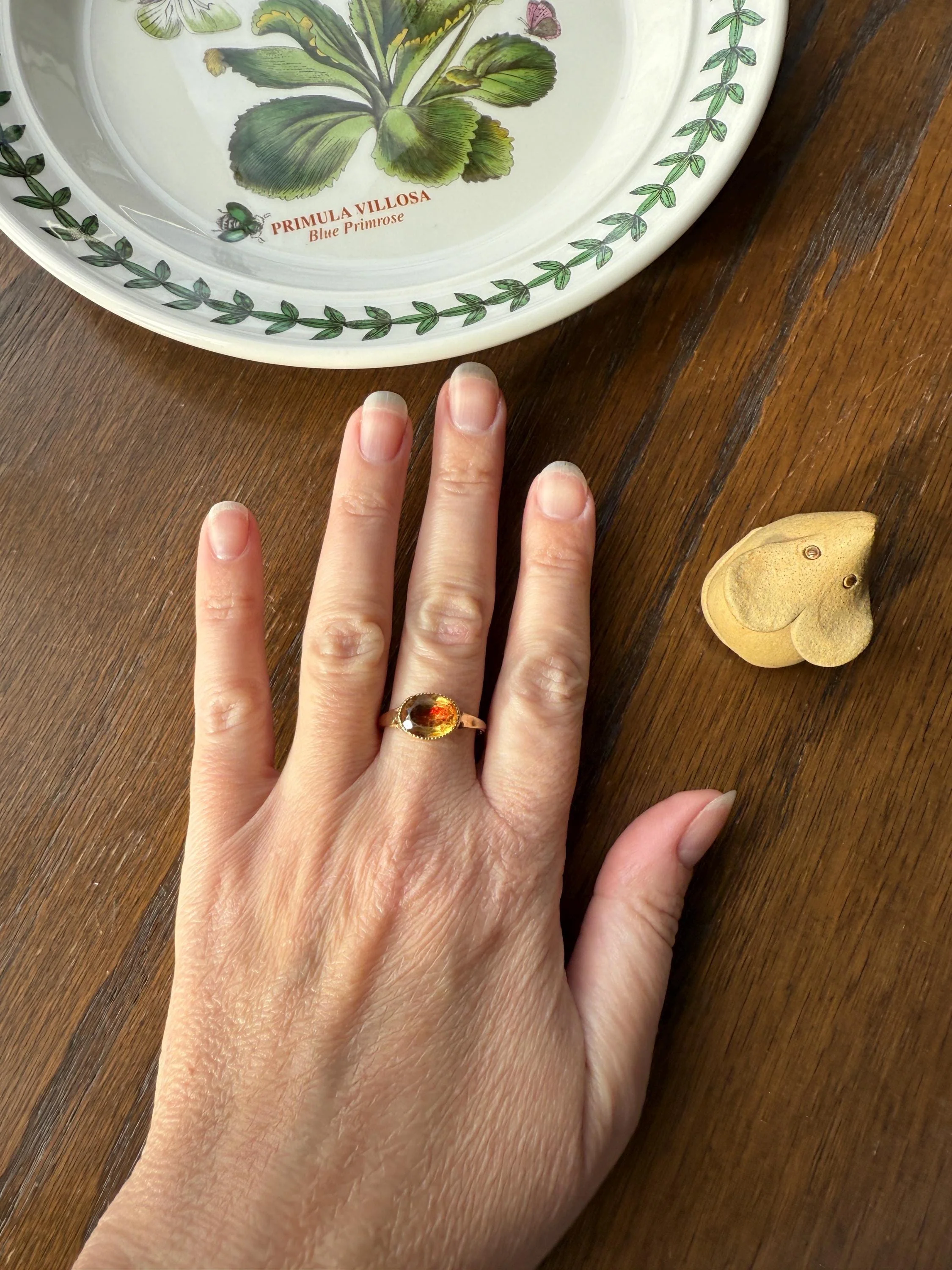 Original French Victorian Era Citrine East West Solitaire Ring 18k Gold Yellow "Vinegar & Oil" Red Foil Domed Back Unique Color Bezel Set - Image 6