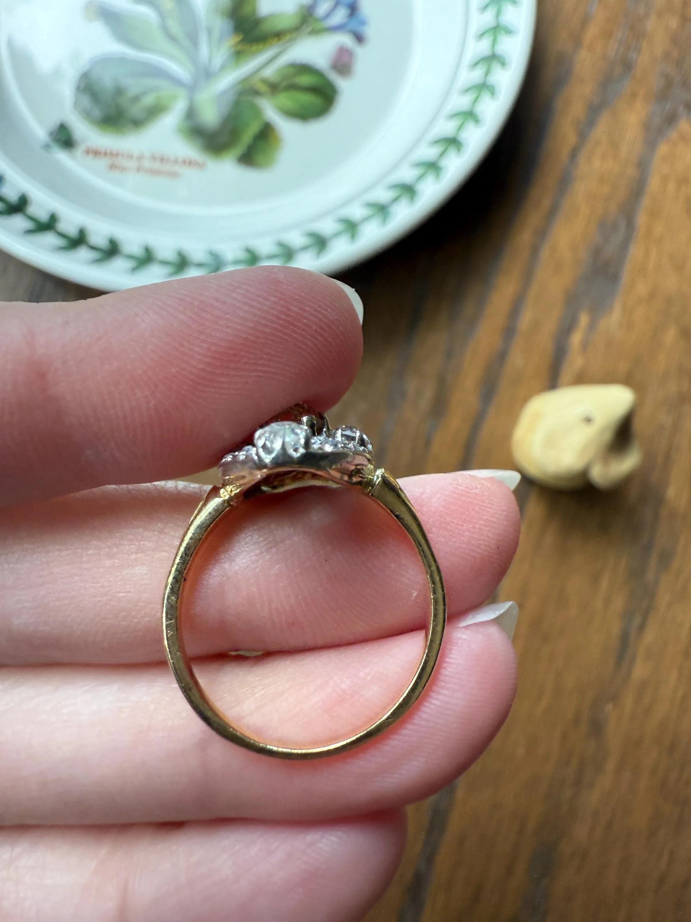 Ornate 1 Carat + French Belle Epoque Oval Old Mine Rose Cut Diamond Pale Light Yellow Center 18k Gold Platinum Scroll - Image 10