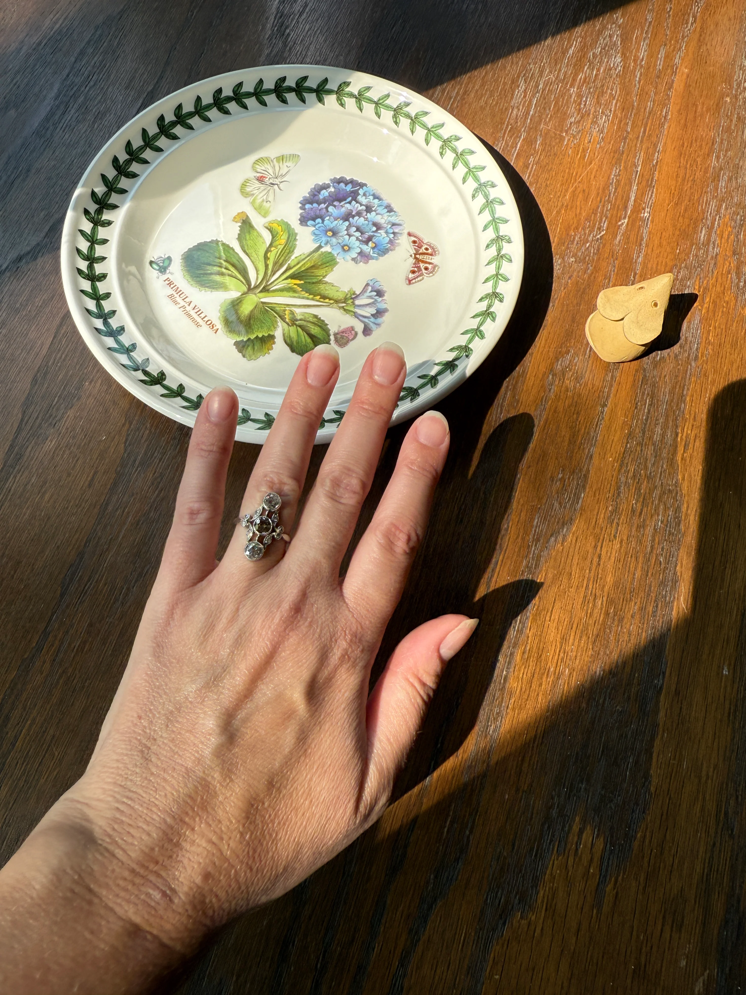 ORNATE Belle Epoque Antique 1.6 Carat Tdw Champagne Fancy Light Brown & White Three Stone Old Mine Cut Diamond Platinum Navette Ring Oval Victorian French - Image 17
