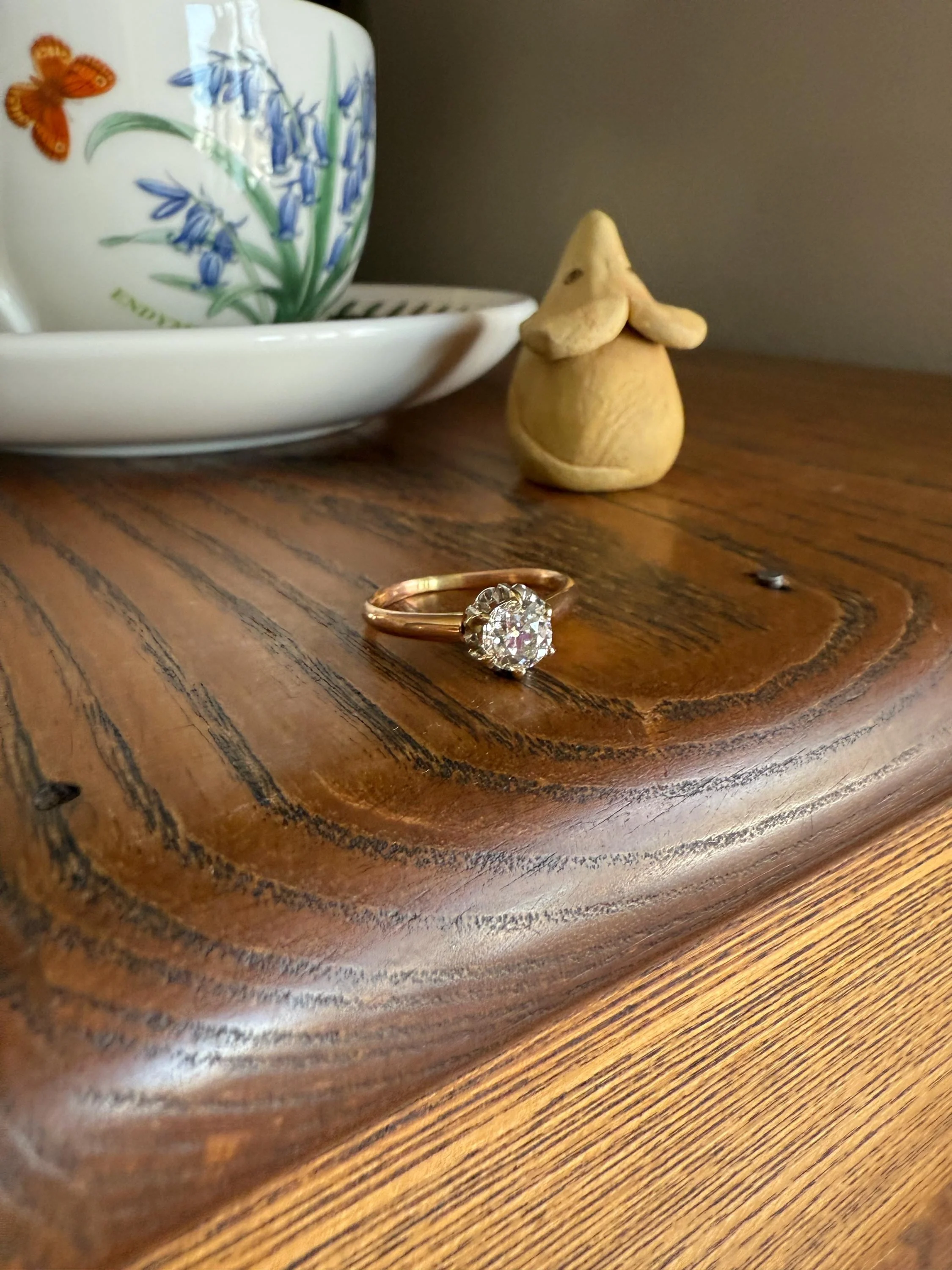 Ornate Classic Victorian Antique One Carat Old Mine Cut DiAMOND Solitaire Ring French 18k Rosy GOLD Engagement All Original Setting & Stone - Image 11