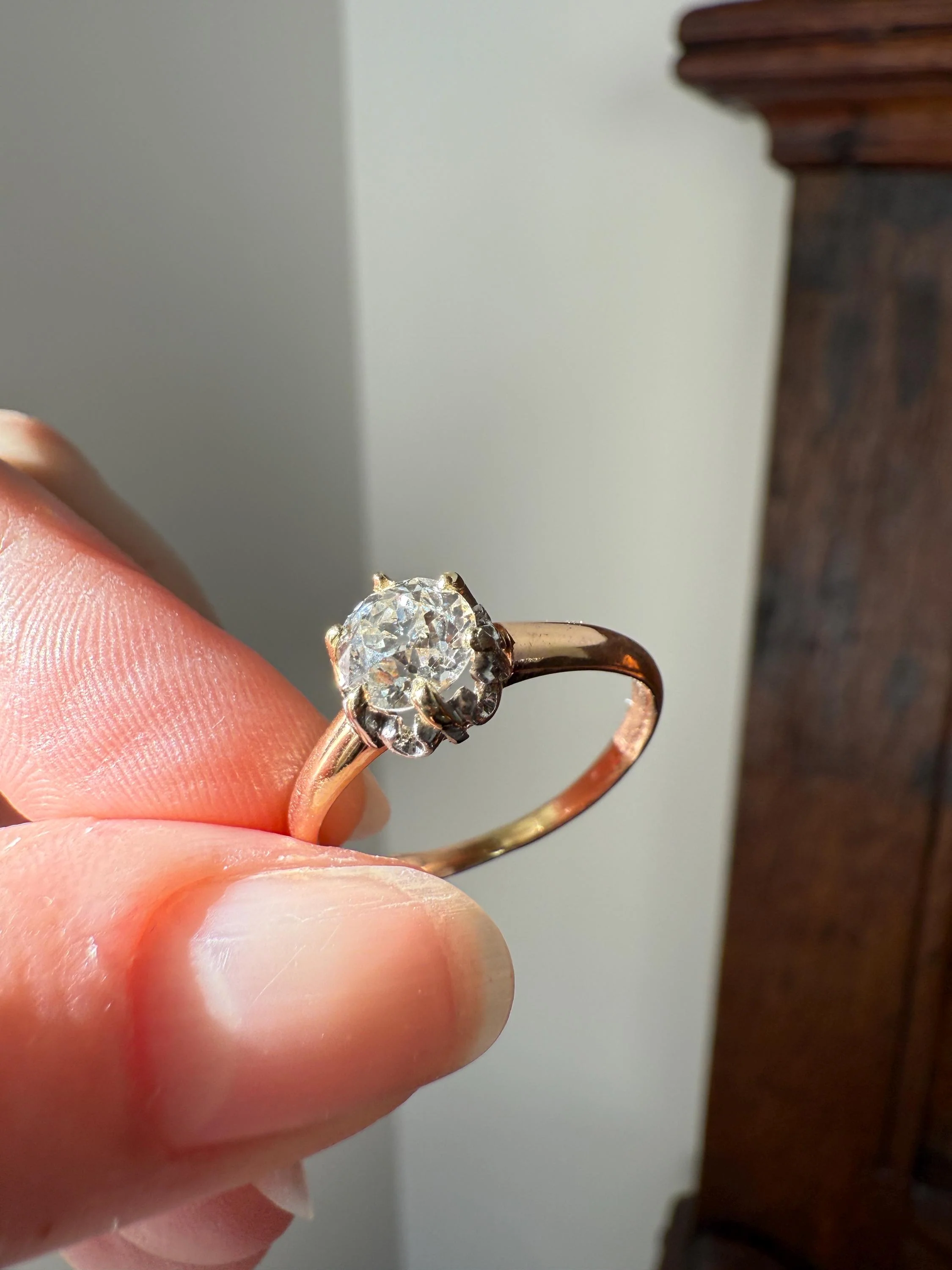 Ornate Classic Victorian Antique One Carat Old Mine Cut DiAMOND Solitaire Ring French 18k Rosy GOLD Engagement All Original Setting & Stone - Image 15