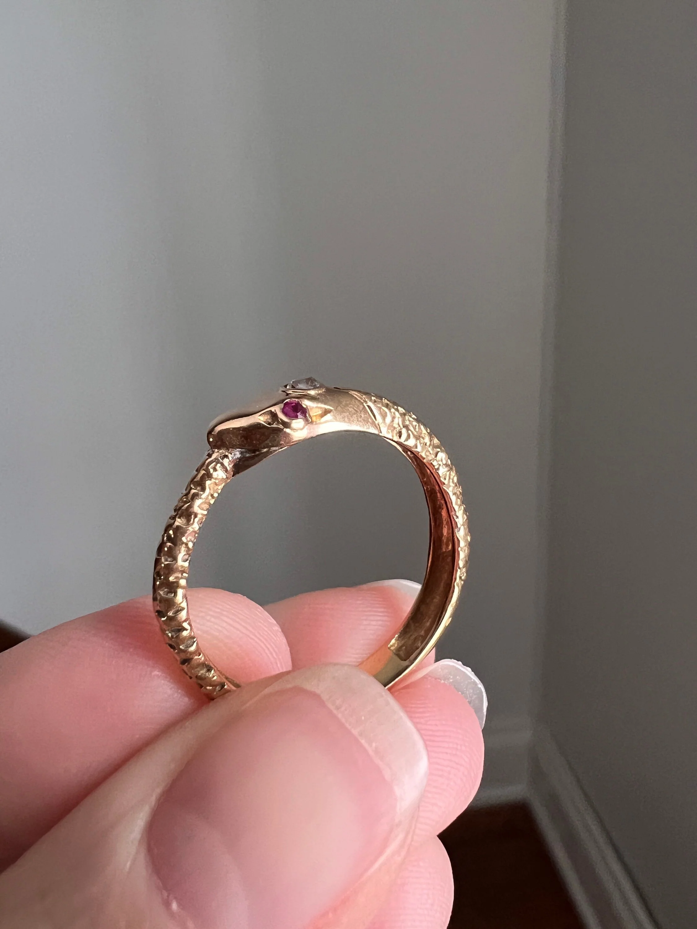 OUROBOROS Rare French Antique SNAKE Ring 18k Gold Old Mine Cut Diamond Victorian Figural - Image 4