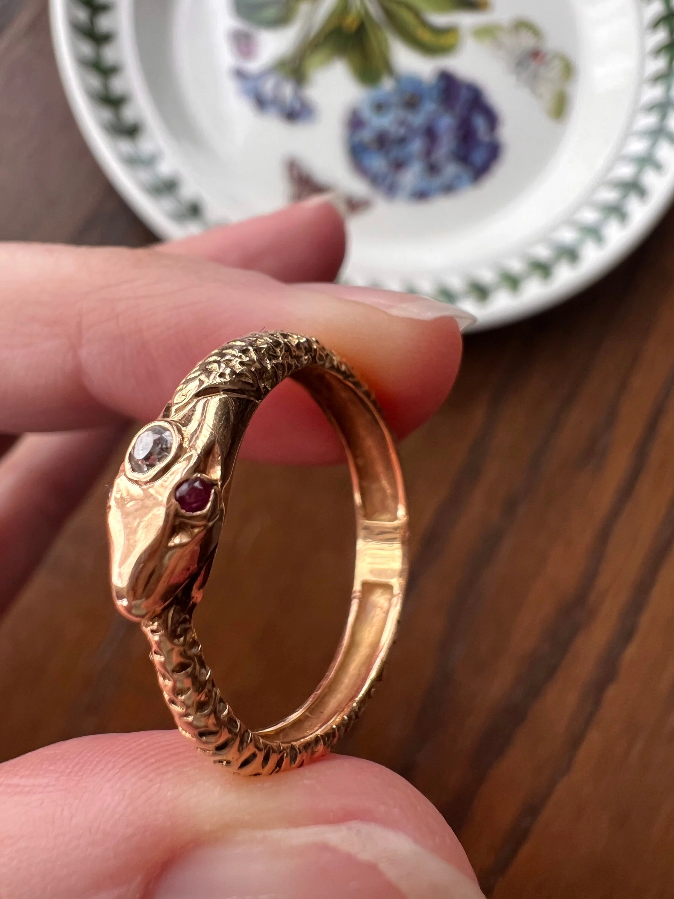 OUROBOROS Rare French Antique SNAKE Ring 18k Gold Old Mine Cut Diamond Victorian Figural - Image 6