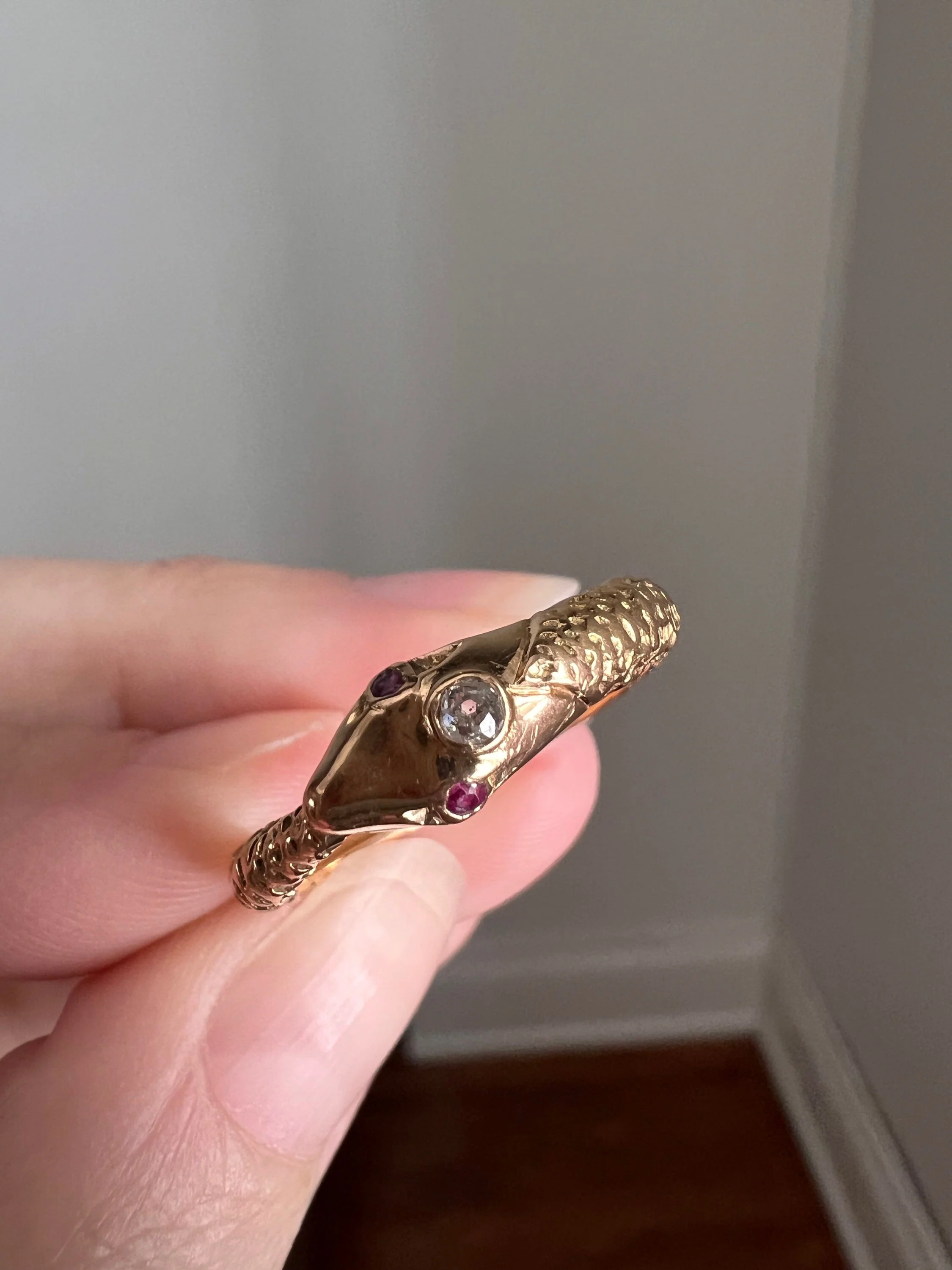 OUROBOROS Rare French Antique SNAKE Ring 18k Gold Old Mine Cut Diamond Victorian Figural - Image 8