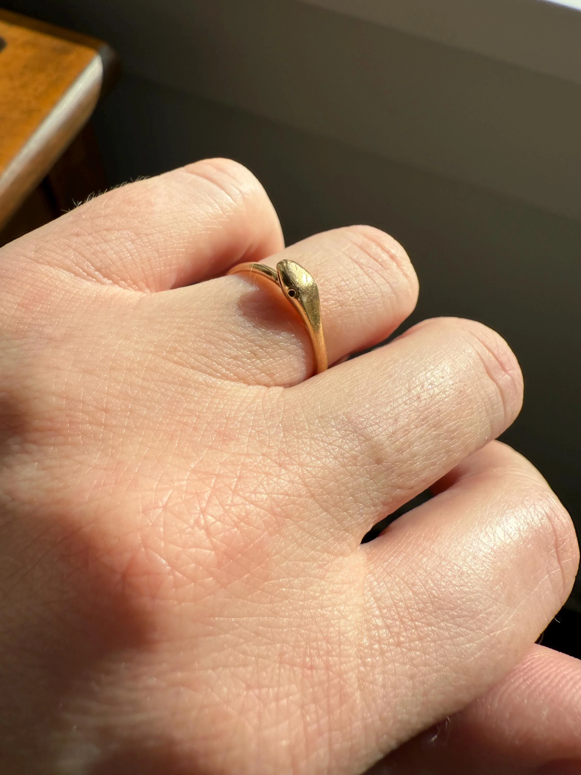 Ouroboros SNAKE Antique 18k Gold French Figural Ring Stackable Animal Band - Image 4