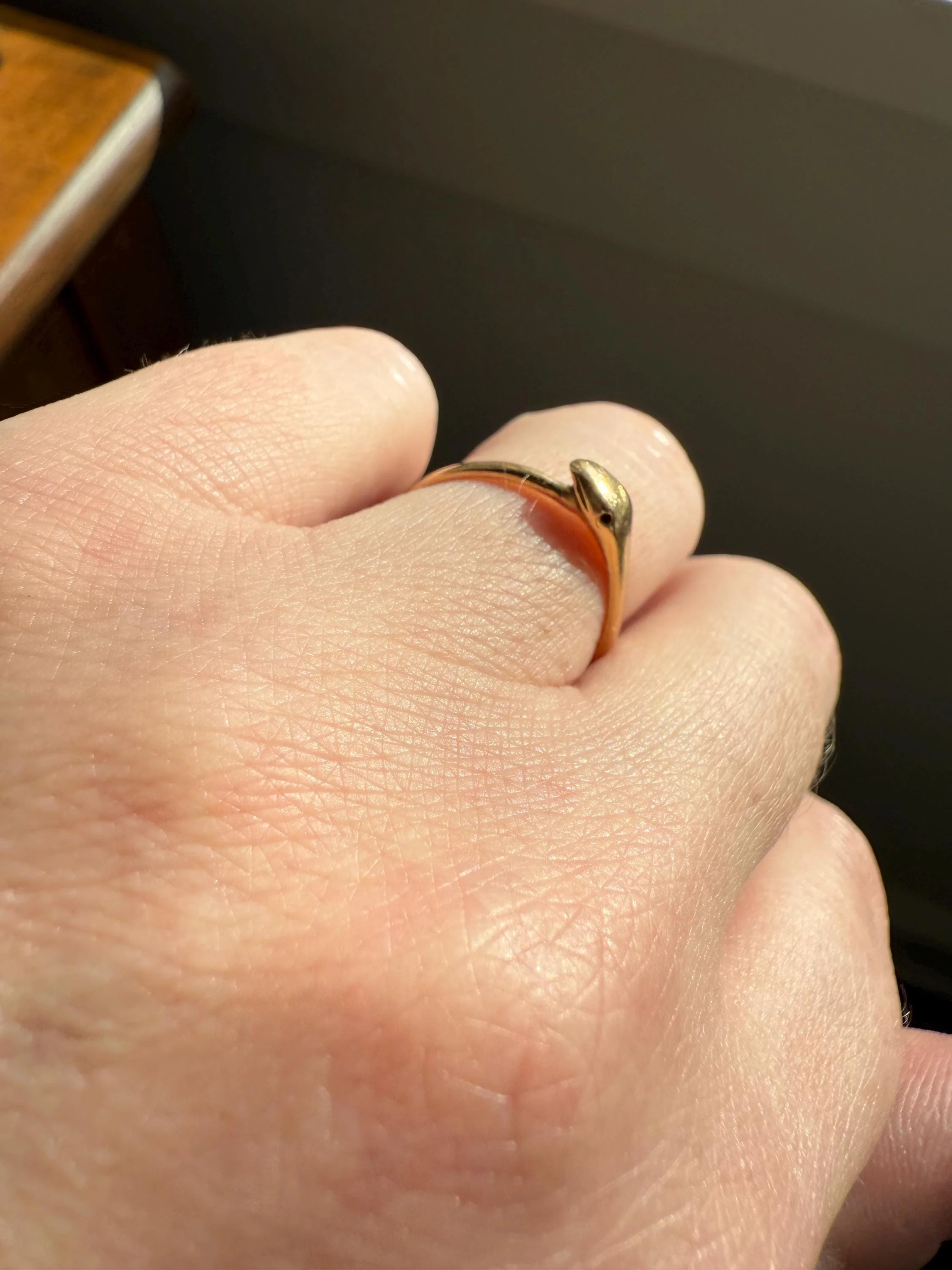 Ouroboros SNAKE Antique 18k Gold French Figural Ring Stackable Animal Band - Image 8