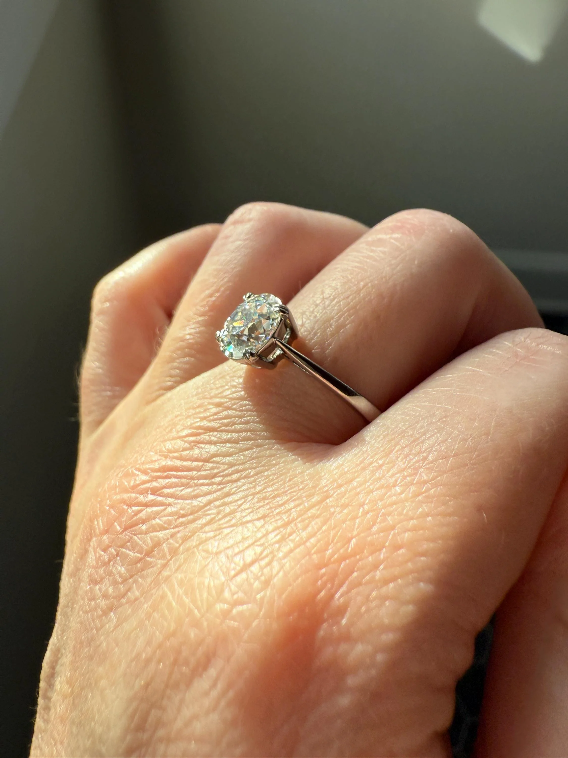 OVAL Antique 1.87 Carat Eye CLEAN Elongated Old Mine Cut DIAMOND Solitaire Engagement Ring w/ cert French 18k White Gold 1.87ct OmC - Image 10
