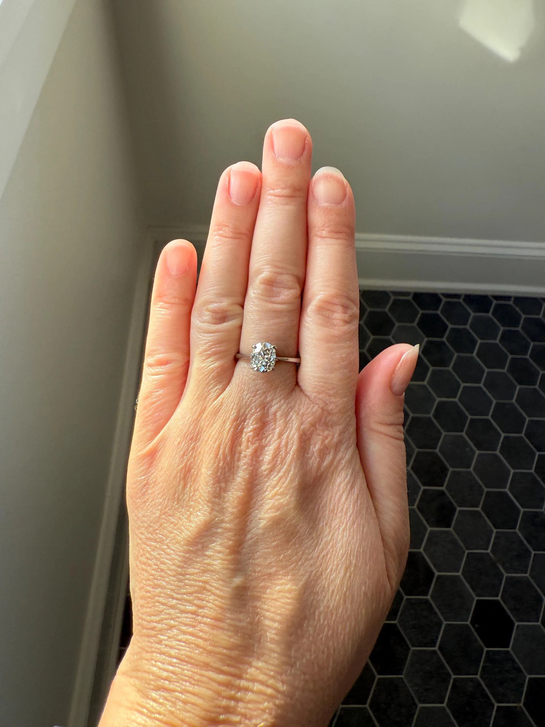 OVAL Antique 1.87 Carat Eye CLEAN Elongated Old Mine Cut DIAMOND Solitaire Engagement Ring w/ cert French 18k White Gold 1.87ct OmC - Image 3