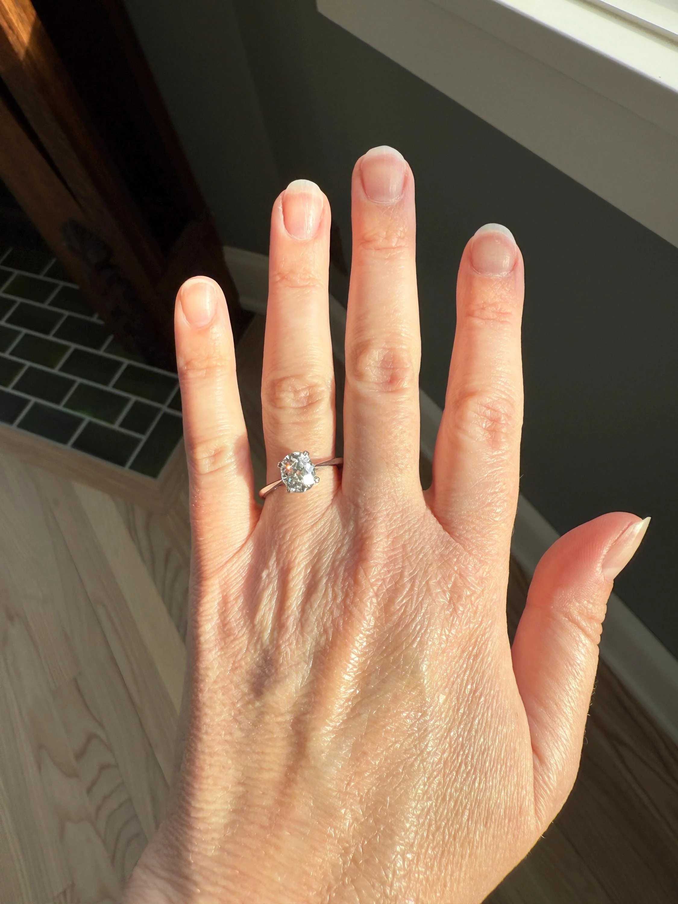 OVAL Antique 1.87 Carat Eye CLEAN Elongated Old Mine Cut DIAMOND Solitaire Engagement Ring w/ cert French 18k White Gold 1.87ct OmC - Image 4