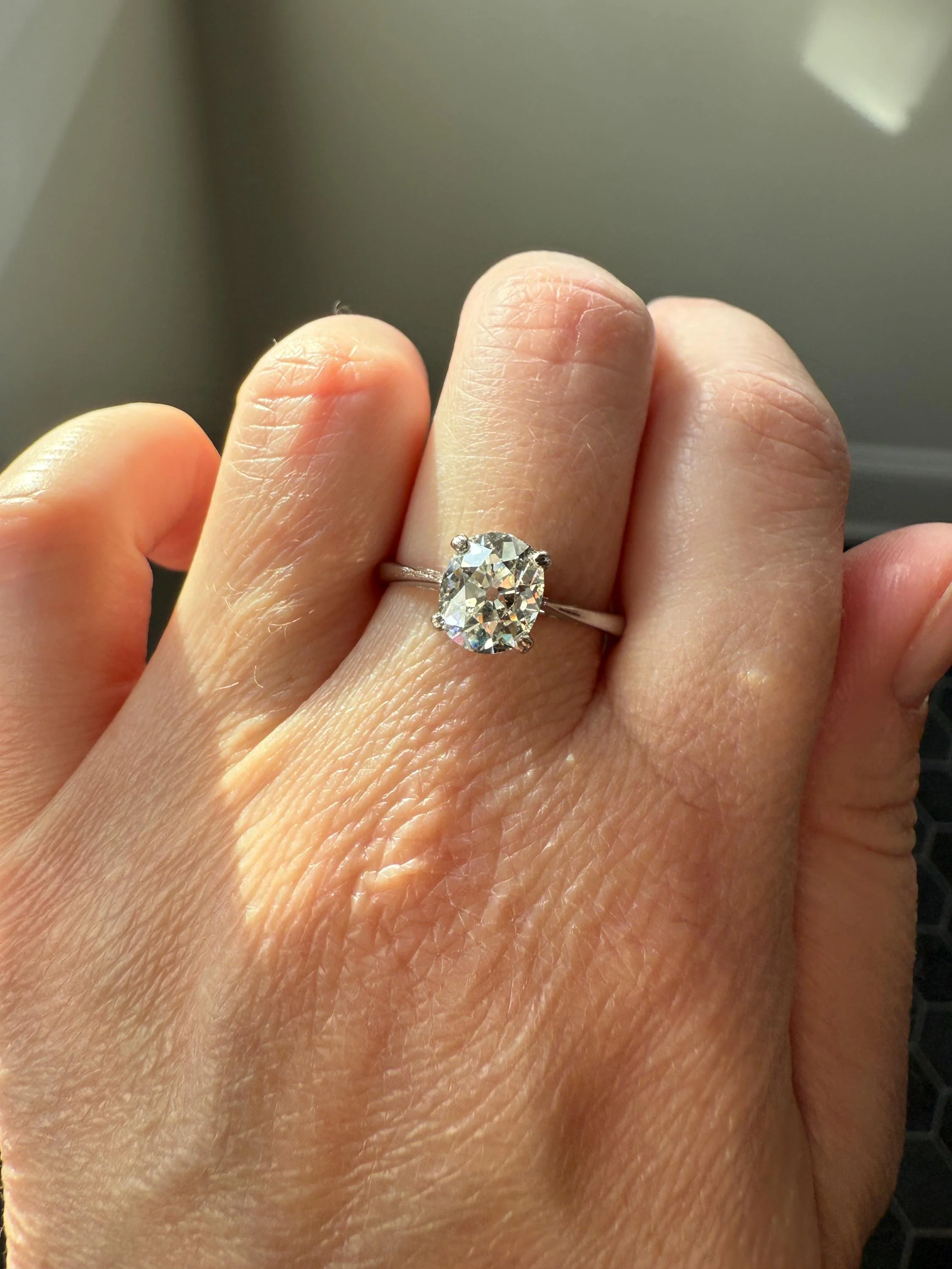 OVAL Antique 1.87 Carat Eye CLEAN Elongated Old Mine Cut DIAMOND Solitaire Engagement Ring w/ cert French 18k White Gold 1.87ct OmC - Image 5