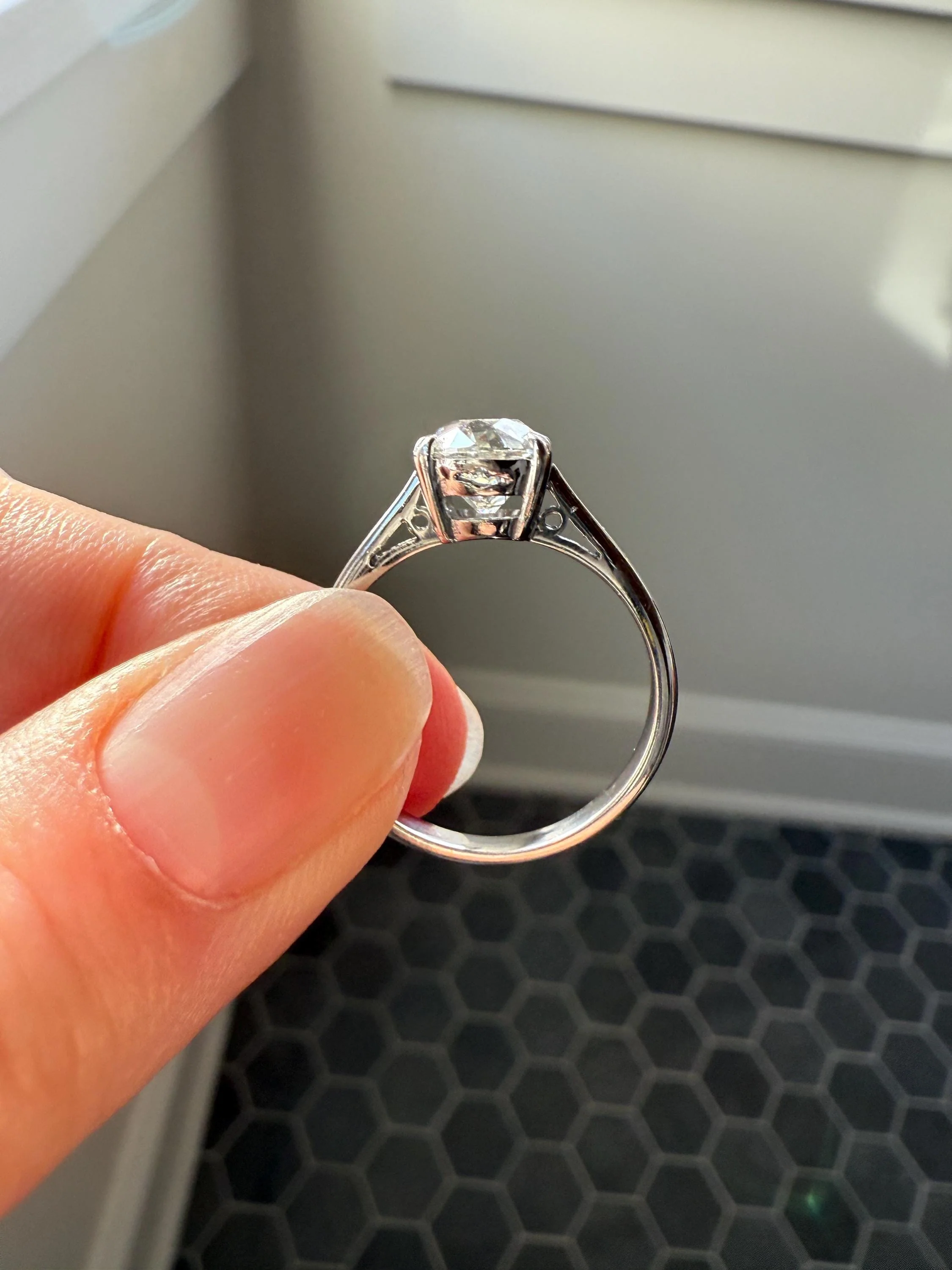 OVAL Antique 1.87 Carat Eye CLEAN Elongated Old Mine Cut DIAMOND Solitaire Engagement Ring w/ cert French 18k White Gold 1.87ct OmC - Image 6