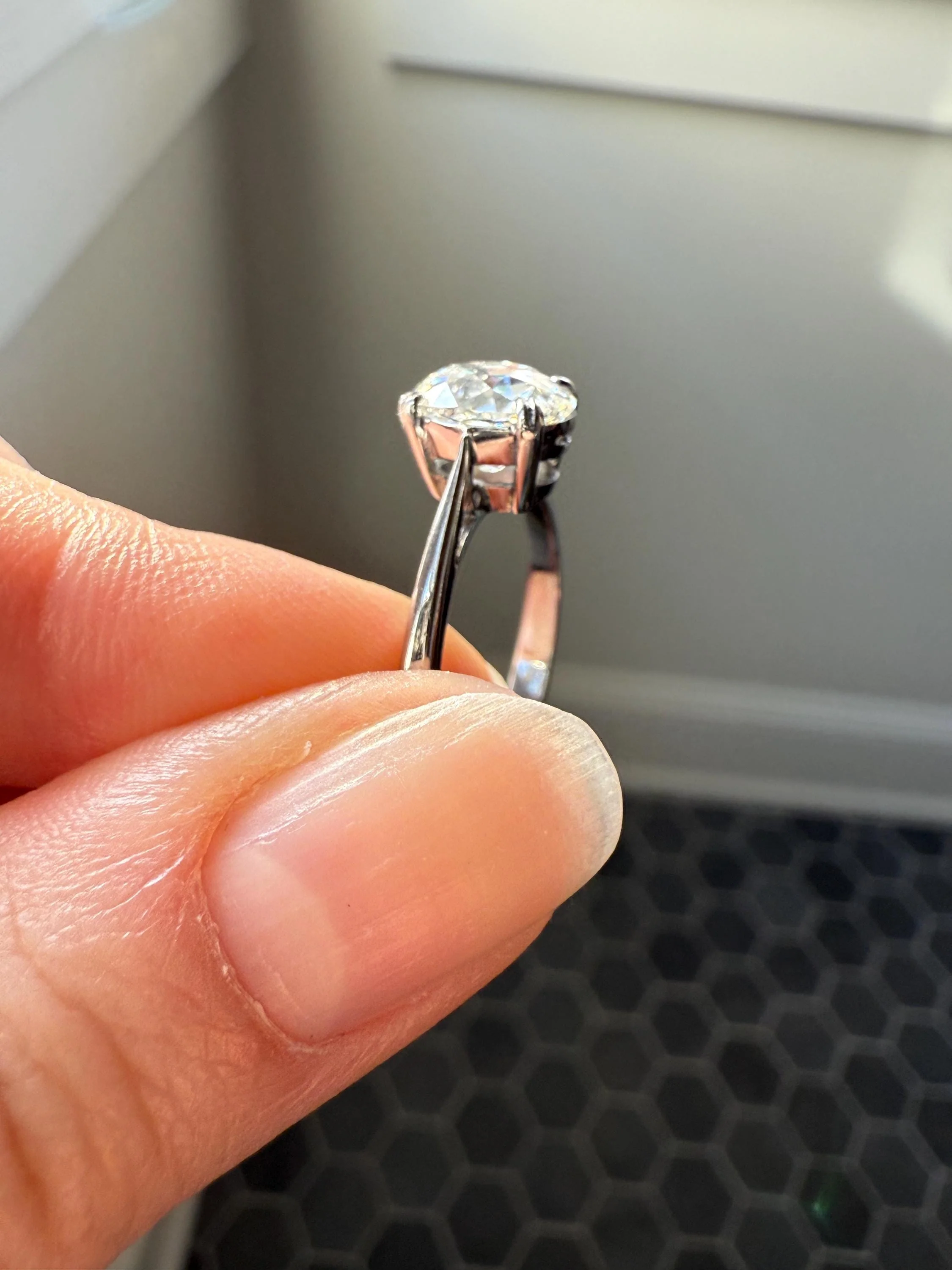 OVAL Antique 1.87 Carat Eye CLEAN Elongated Old Mine Cut DIAMOND Solitaire Engagement Ring w/ cert French 18k White Gold 1.87ct OmC - Image 7