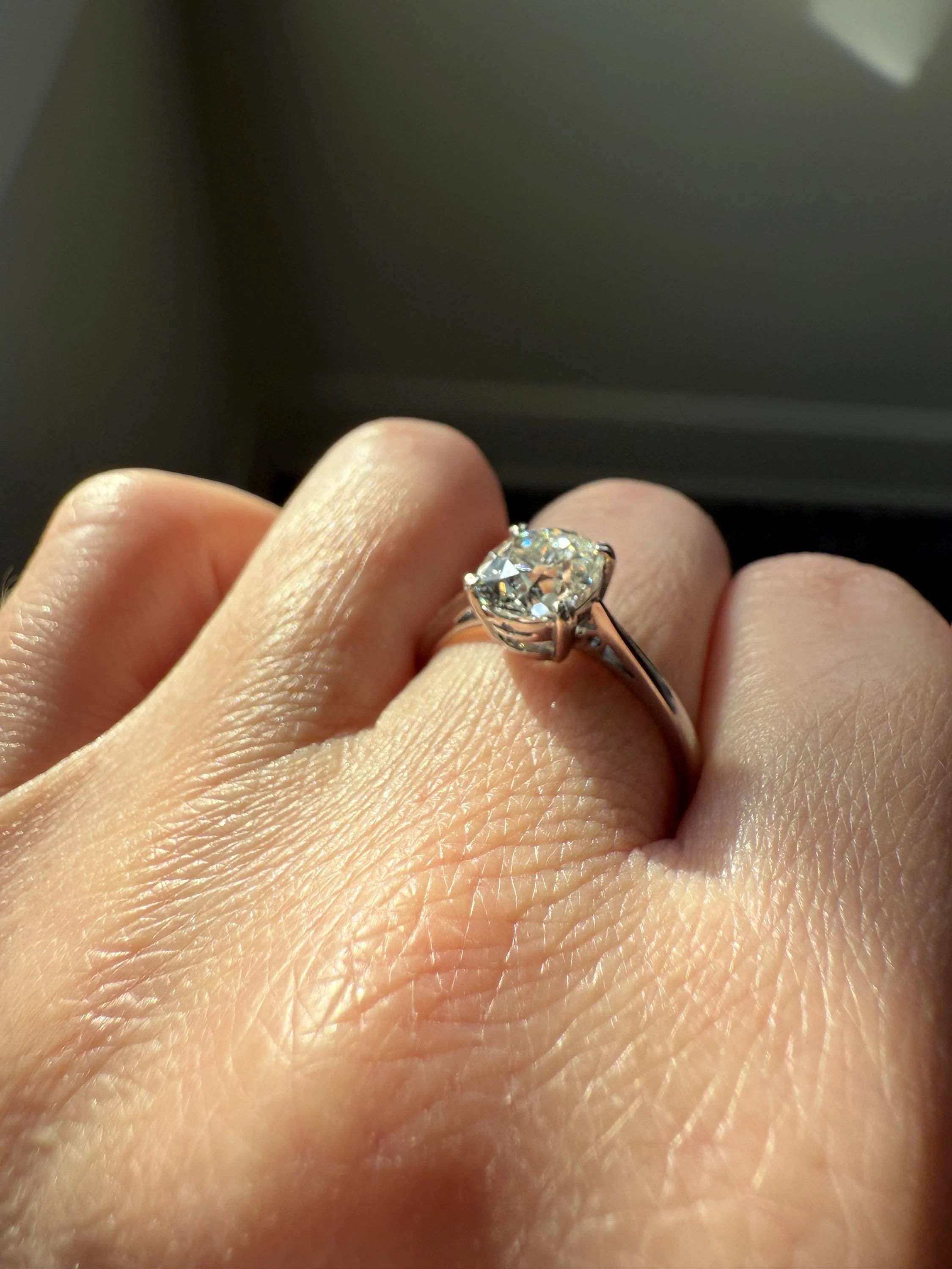 OVAL Antique 1.87 Carat Eye CLEAN Elongated Old Mine Cut DIAMOND Solitaire Engagement Ring w/ cert French 18k White Gold 1.87ct OmC - Image 8