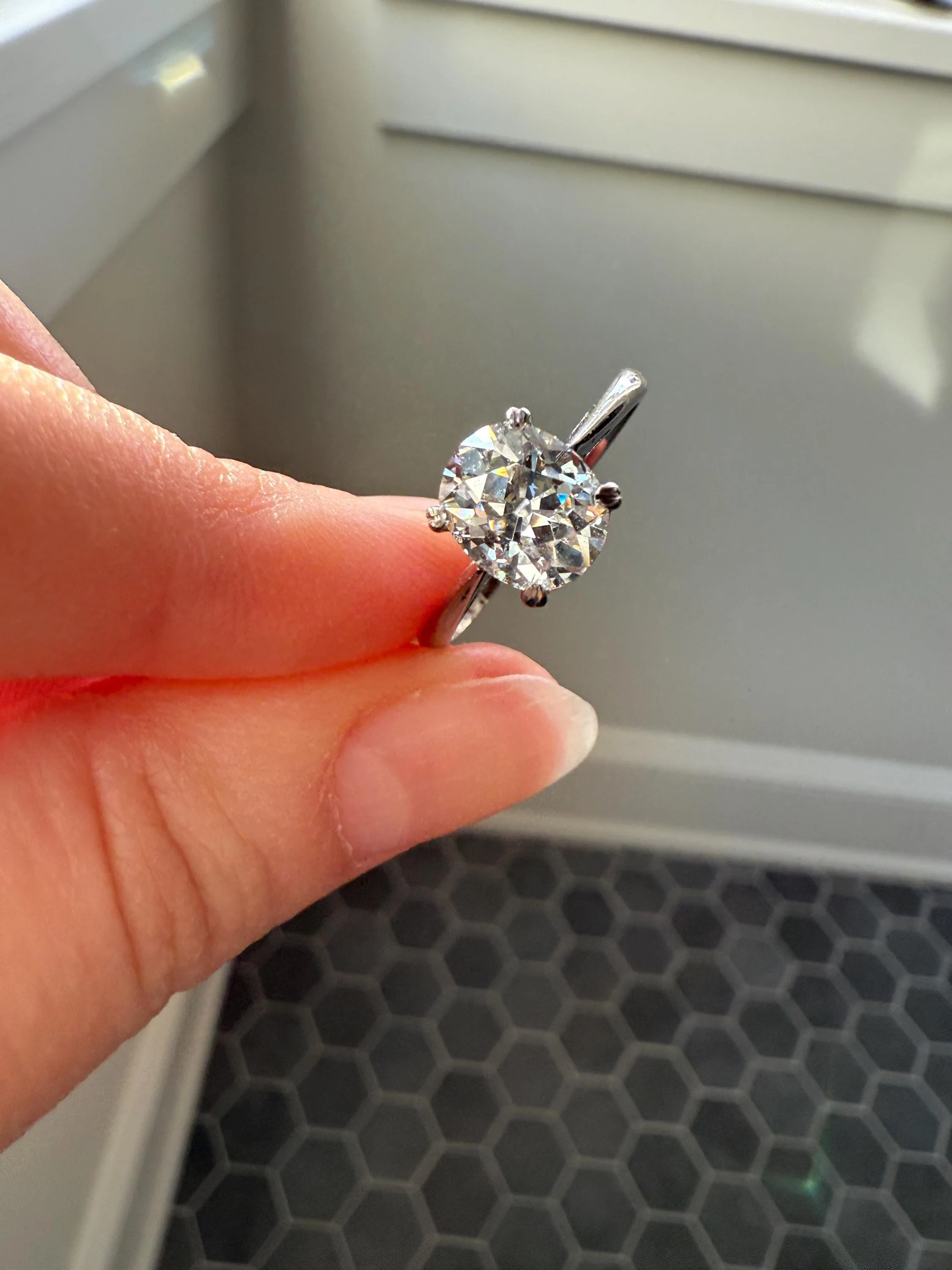 OVAL Antique 1.87 Carat Eye CLEAN Elongated Old Mine Cut DIAMOND Solitaire Engagement Ring w/ cert French 18k White Gold 1.87ct OmC - Image 9