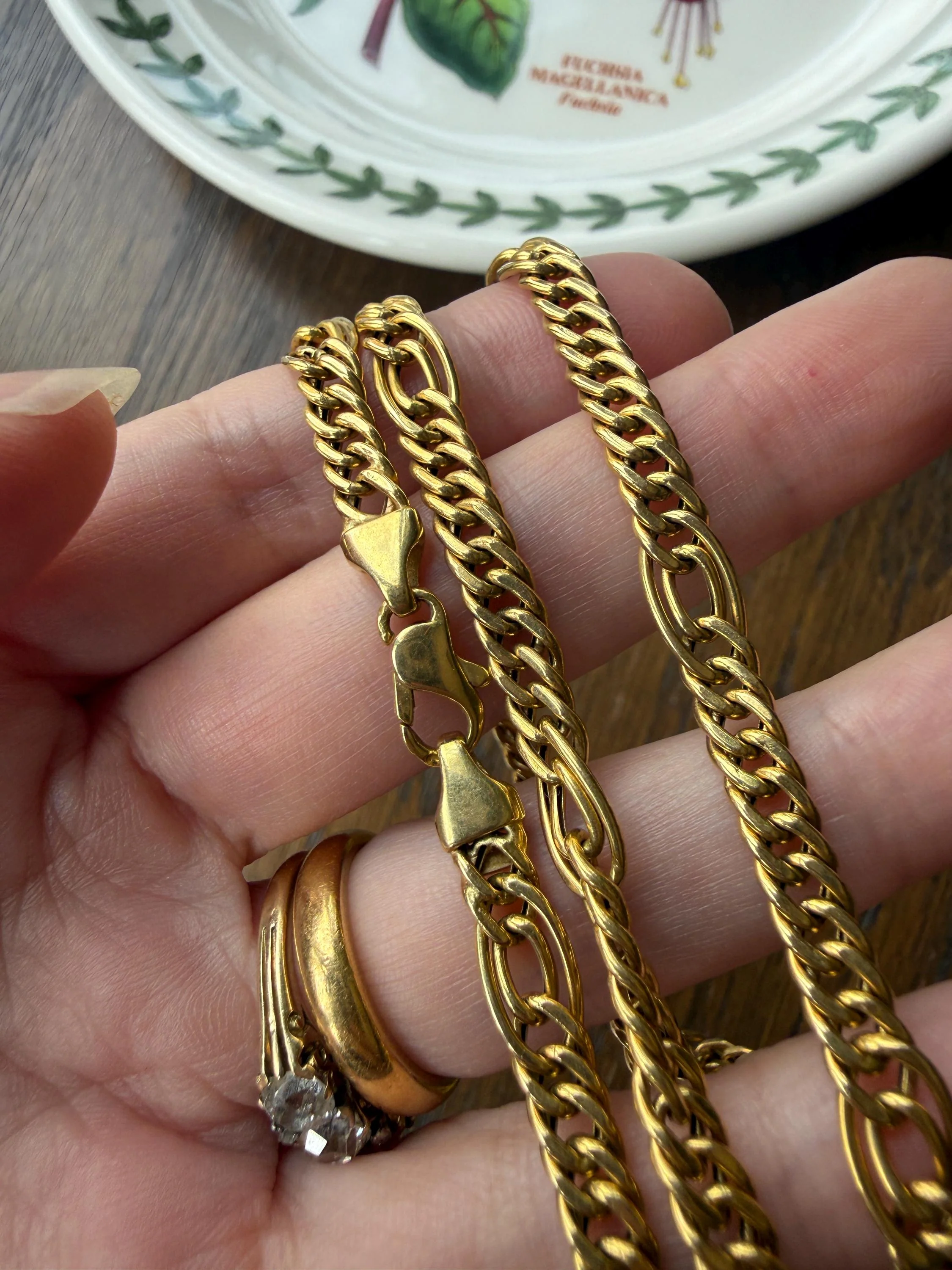 Oval Loop Vintage 12.9g 18k GOLD Solid Chunky Chain Necklace Alternating Curb Braid Links 17.75" Collar 5.8mm Wide Layering - Image 6