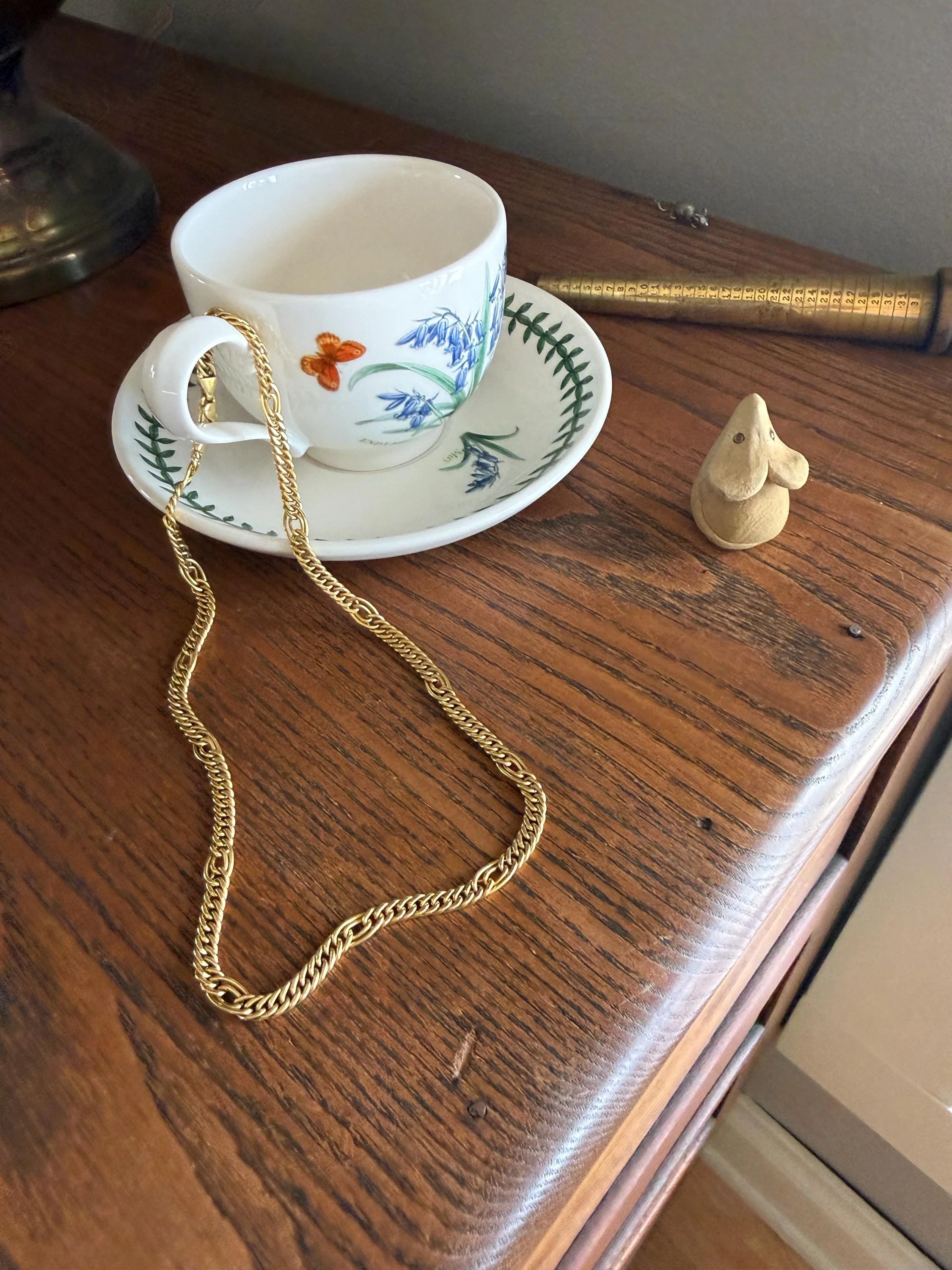 Oval Loop Vintage 12.9g 18k GOLD Solid Chunky Chain Necklace Alternating Curb Braid Links 17.75" Collar 5.8mm Wide Layering - Image 7