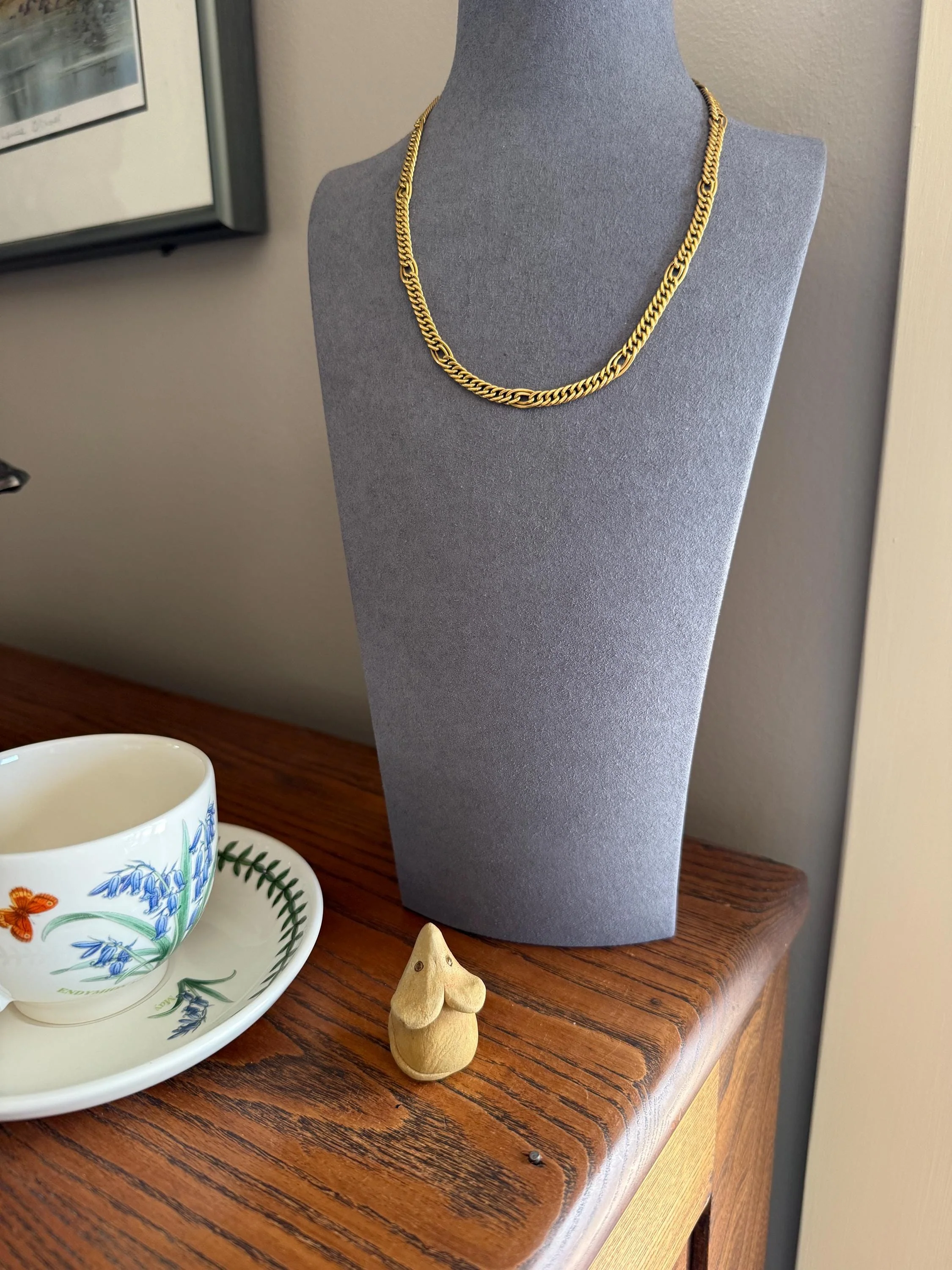 Oval Loop Vintage 12.9g 18k GOLD Solid Chunky Chain Necklace Alternating Curb Braid Links 17.75" Collar 5.8mm Wide Layering - Image 8