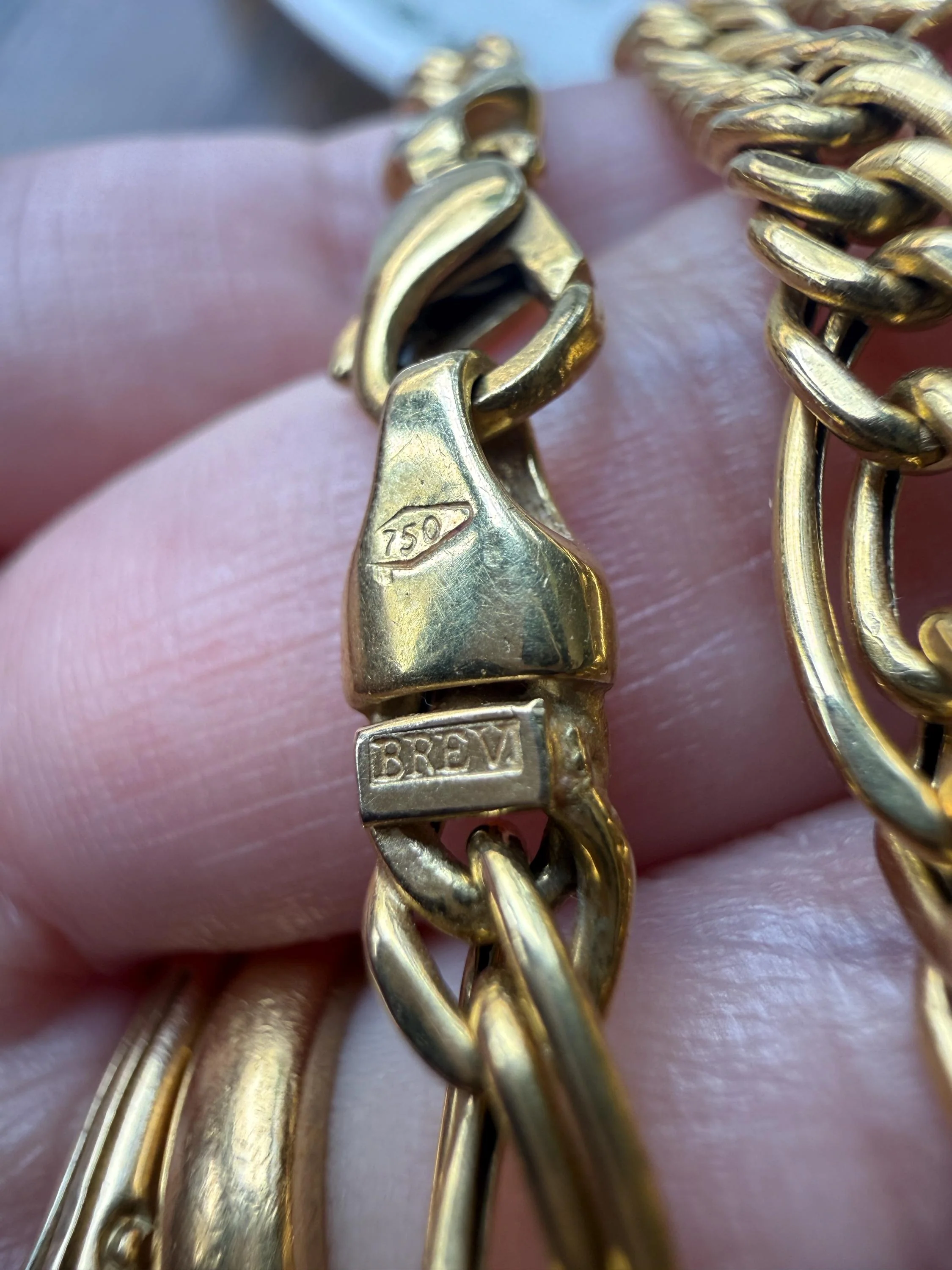 Oval Loop Vintage 12.9g 18k GOLD Solid Chunky Chain Necklace Alternating Curb Braid Links 17.75" Collar 5.8mm Wide Layering - Image 9