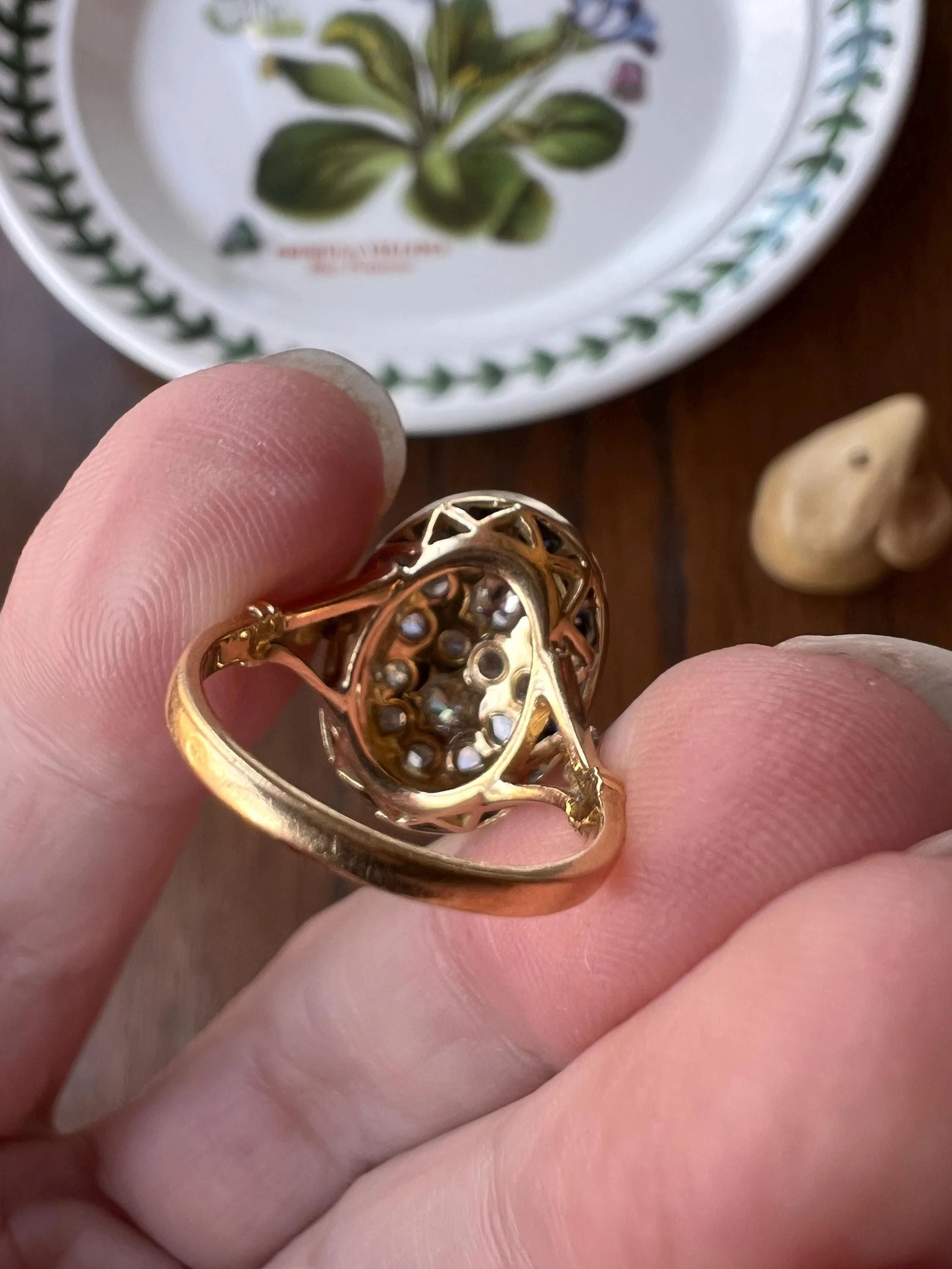 OVAL Rose Old Mine Cut Diamond HALO Ring French Antique 18k Gold Edwardian Carre Square Cut SAPPHIRE Halo - Image 10