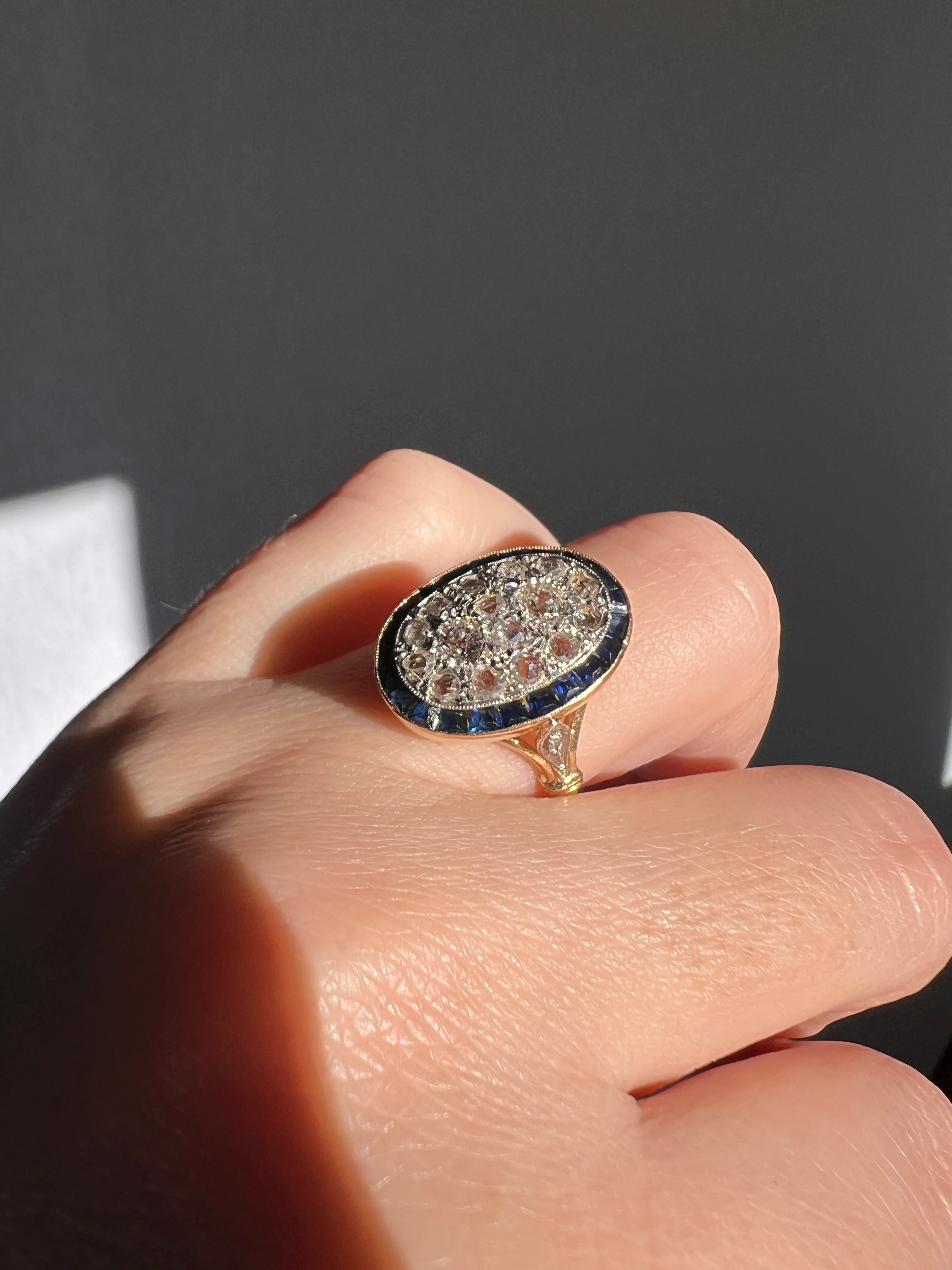 OVAL Rose Old Mine Cut Diamond HALO Ring French Antique 18k Gold Edwardian Carre Square Cut SAPPHIRE Halo - Image 12