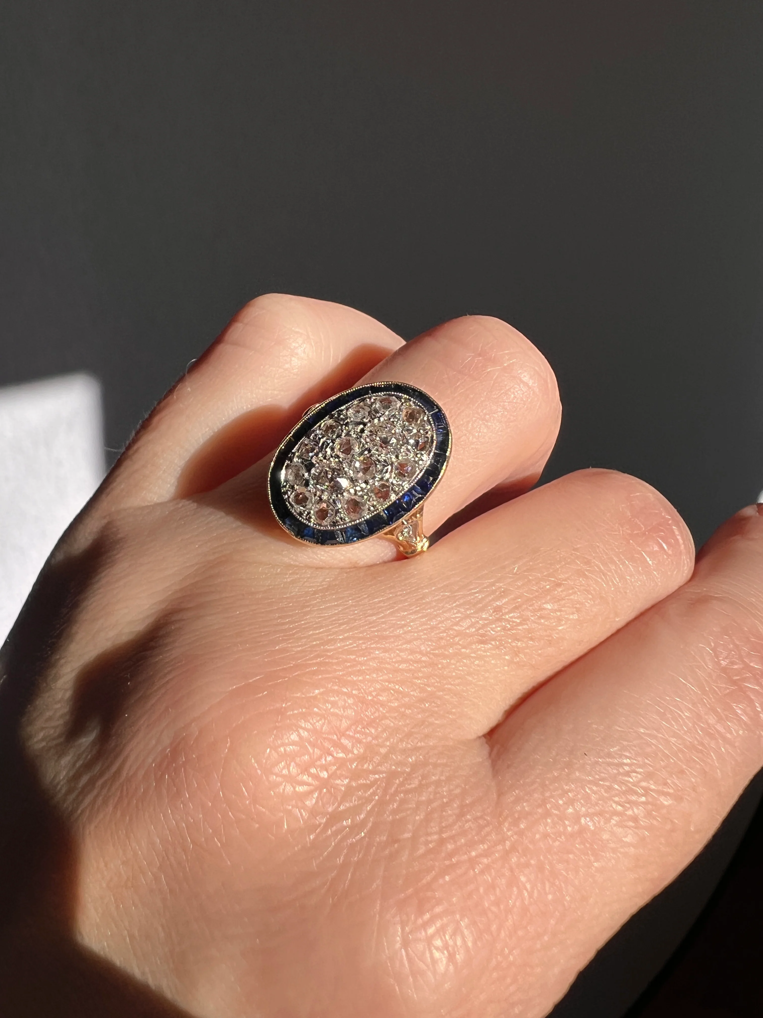 OVAL Rose Old Mine Cut Diamond HALO Ring French Antique 18k Gold Edwardian Carre Square Cut SAPPHIRE Halo - Image 13