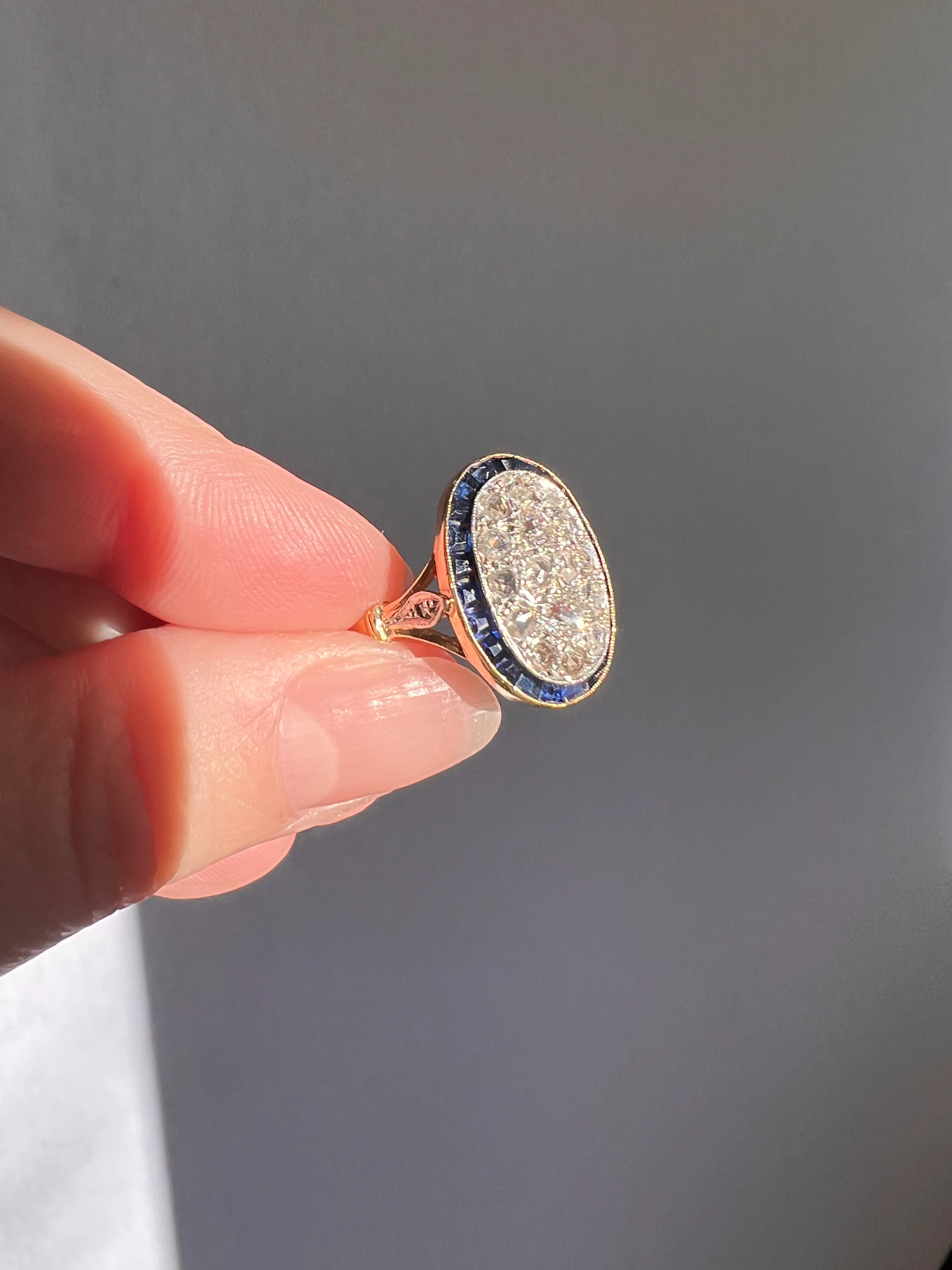 OVAL Rose Old Mine Cut Diamond HALO Ring French Antique 18k Gold Edwardian Carre Square Cut SAPPHIRE Halo - Image 14