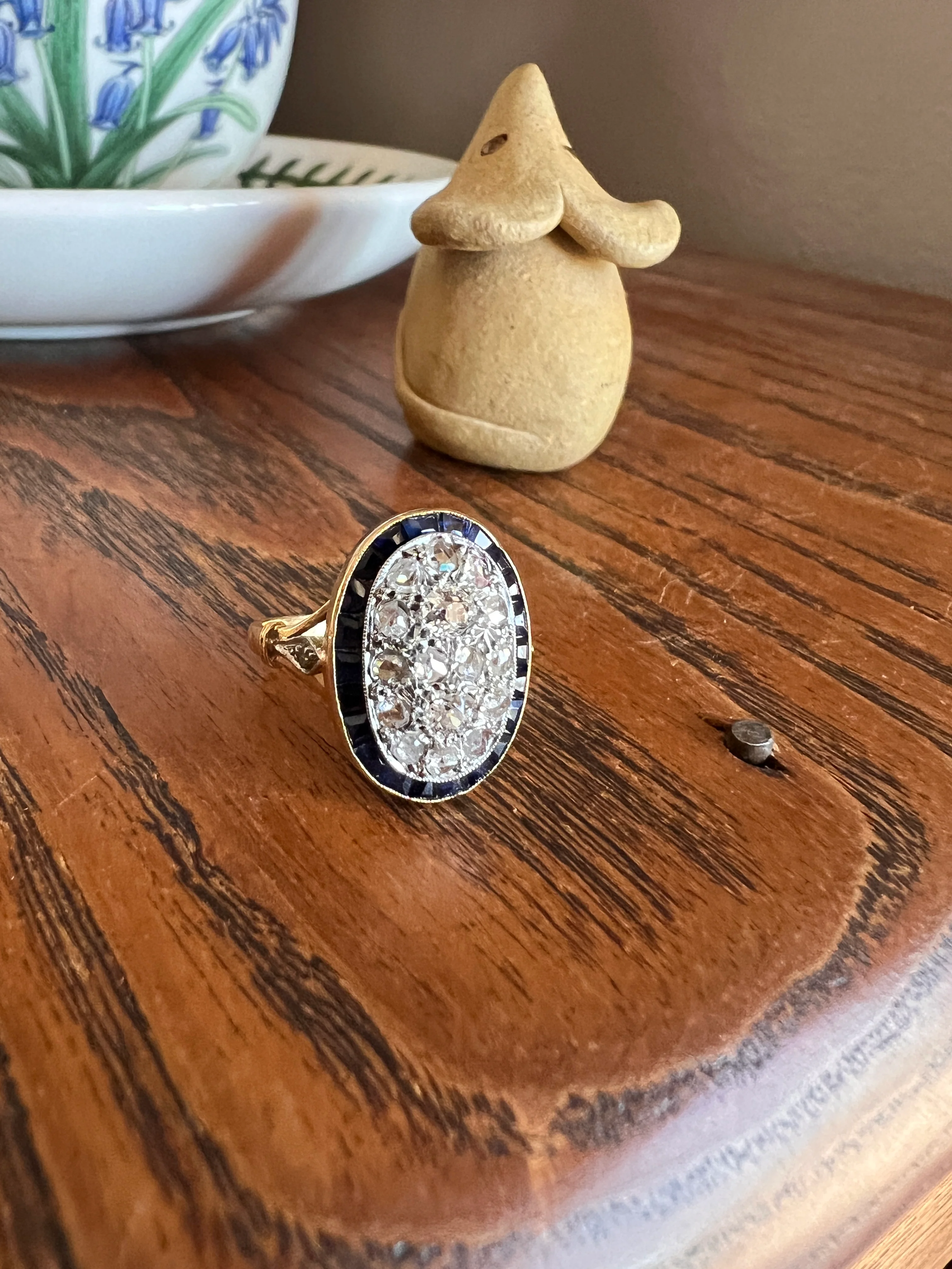 OVAL Rose Old Mine Cut Diamond HALO Ring French Antique 18k Gold Edwardian Carre Square Cut SAPPHIRE Halo - Image 15