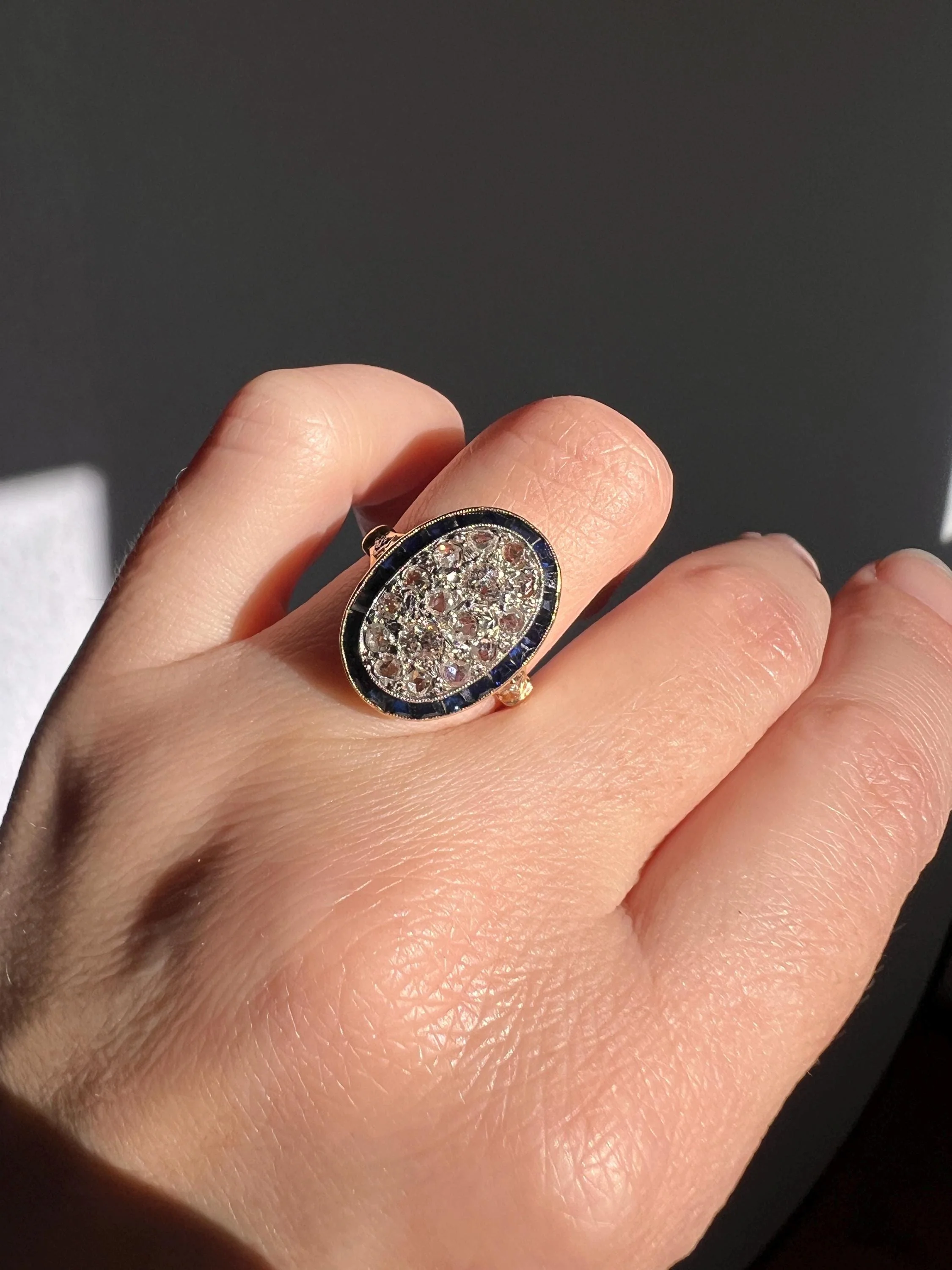 OVAL Rose Old Mine Cut Diamond HALO Ring French Antique 18k Gold Edwardian Carre Square Cut SAPPHIRE Halo - Image 2