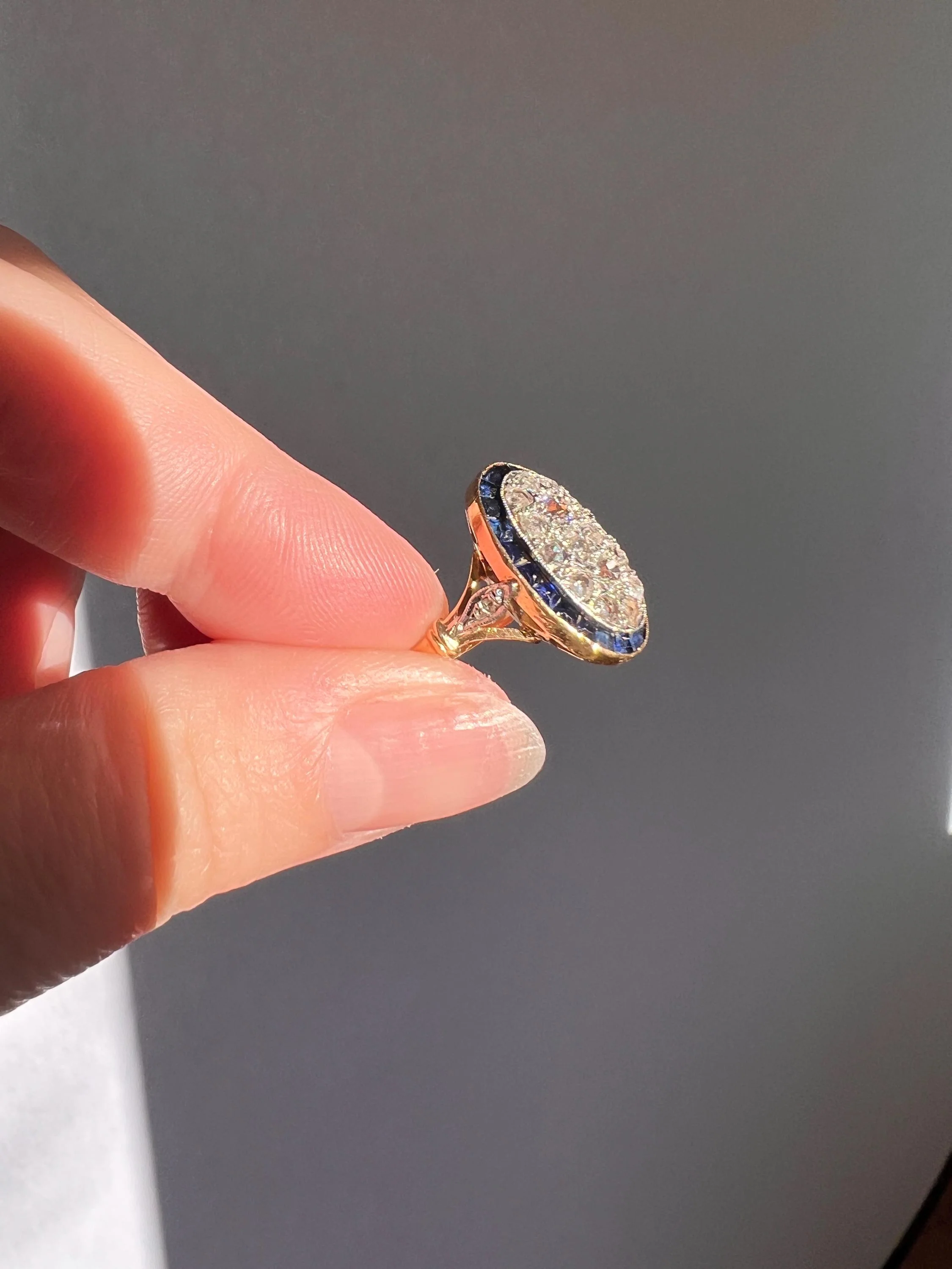 OVAL Rose Old Mine Cut Diamond HALO Ring French Antique 18k Gold Edwardian Carre Square Cut SAPPHIRE Halo - Image 3