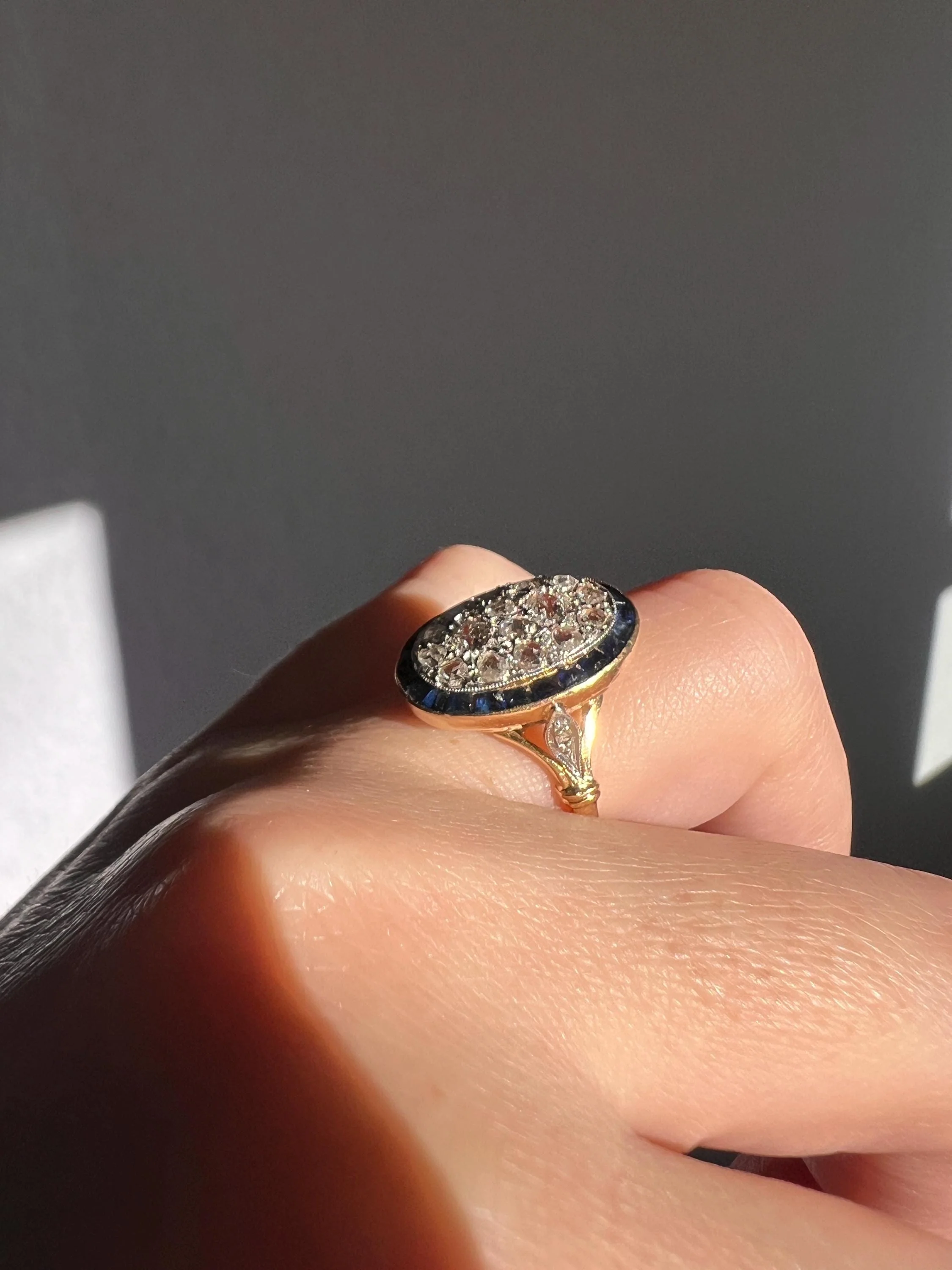 OVAL Rose Old Mine Cut Diamond HALO Ring French Antique 18k Gold Edwardian Carre Square Cut SAPPHIRE Halo - Image 4