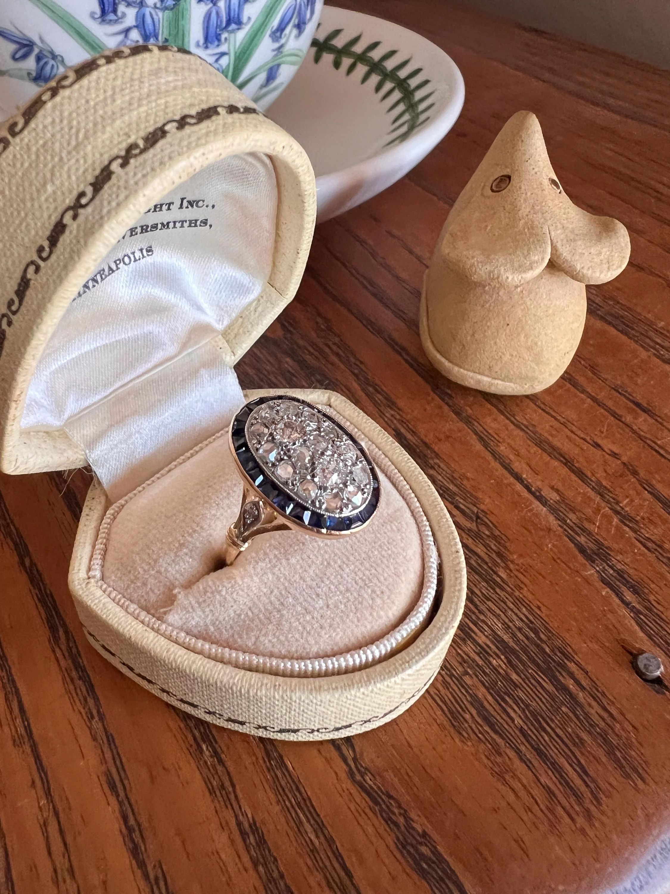 OVAL Rose Old Mine Cut Diamond HALO Ring French Antique 18k Gold Edwardian Carre Square Cut SAPPHIRE Halo - Image 6