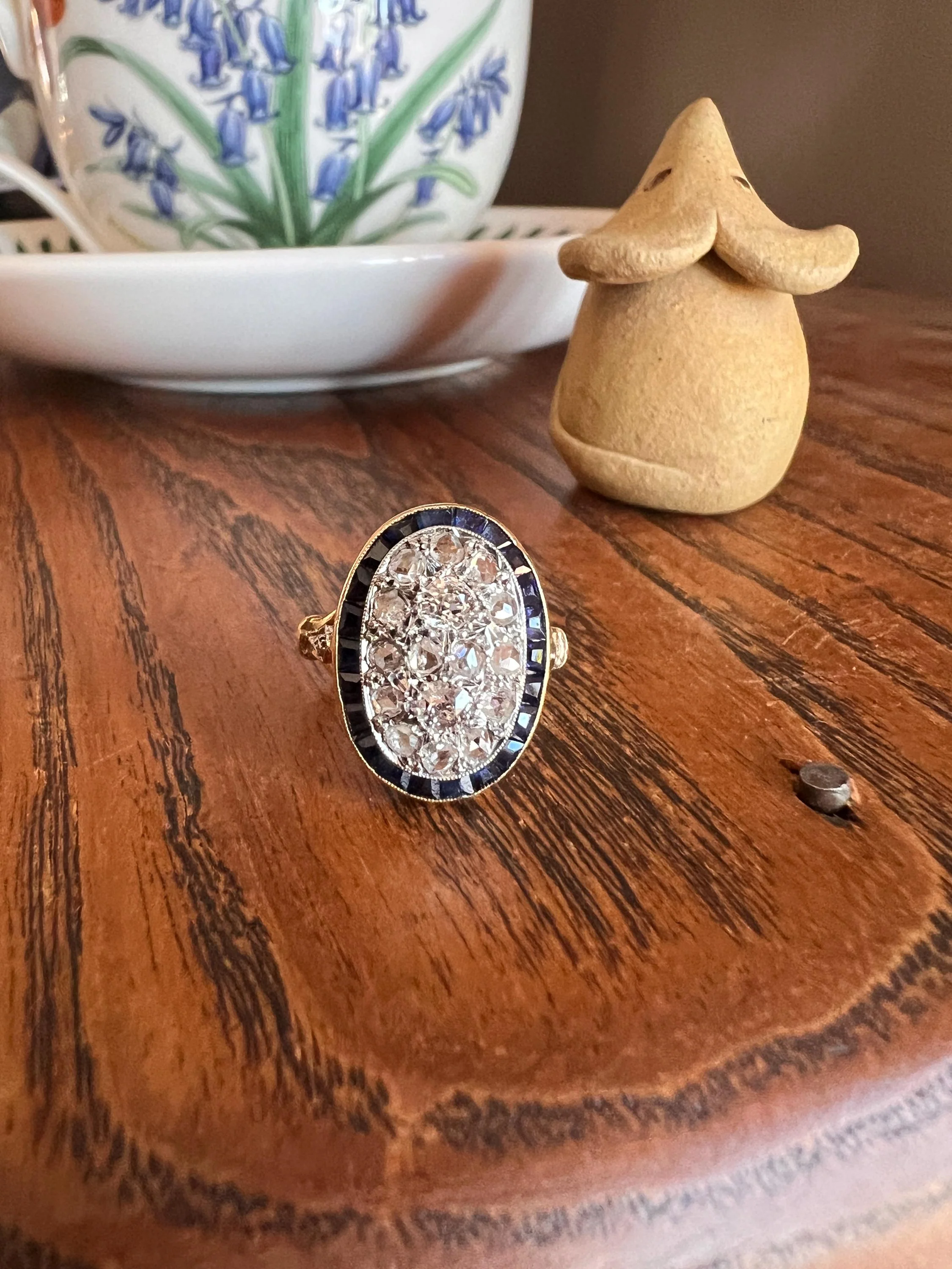 OVAL Rose Old Mine Cut Diamond HALO Ring French Antique 18k Gold Edwardian Carre Square Cut SAPPHIRE Halo - Image 7
