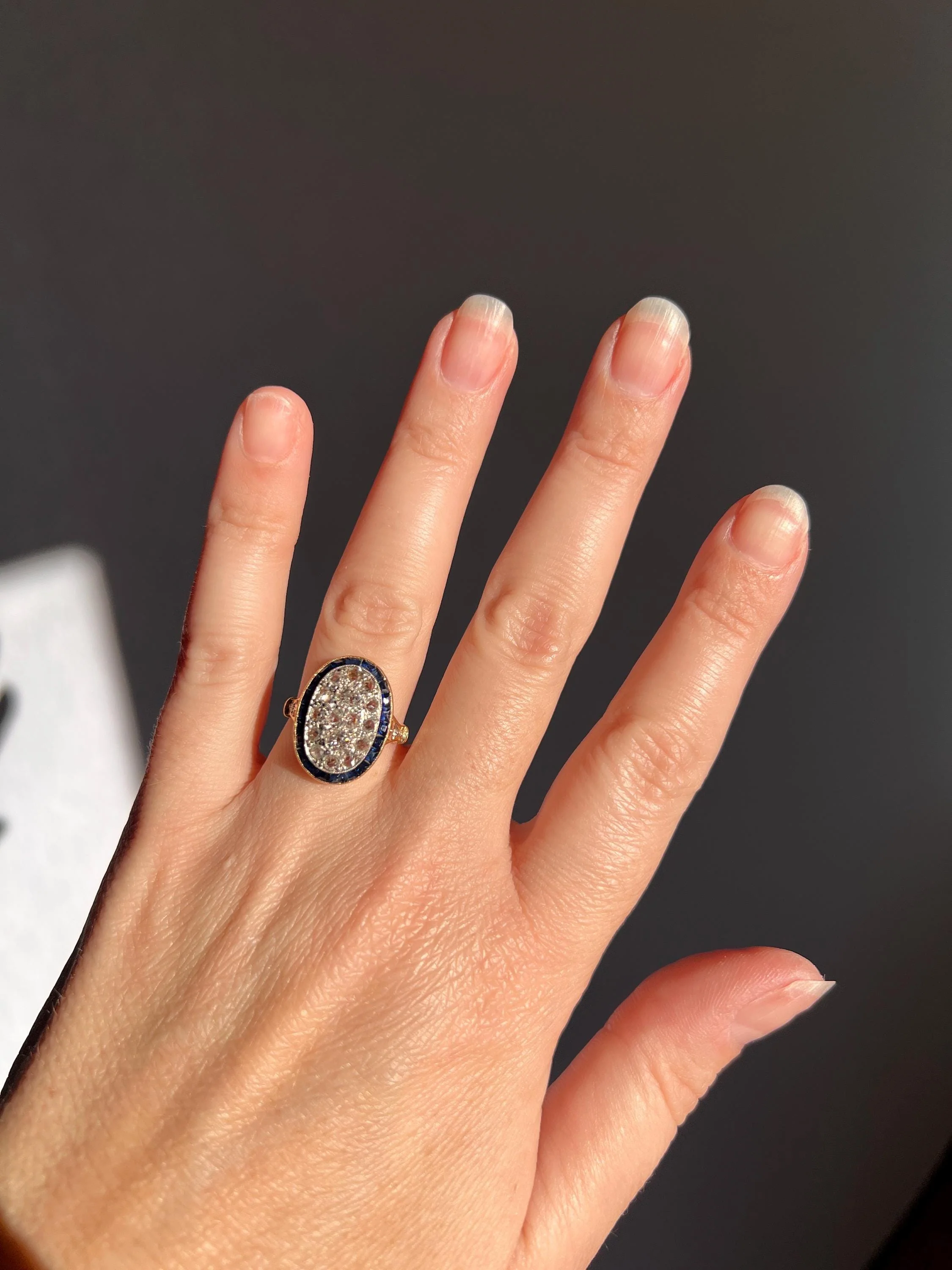 OVAL Rose Old Mine Cut Diamond HALO Ring French Antique 18k Gold Edwardian Carre Square Cut SAPPHIRE Halo - Image 8
