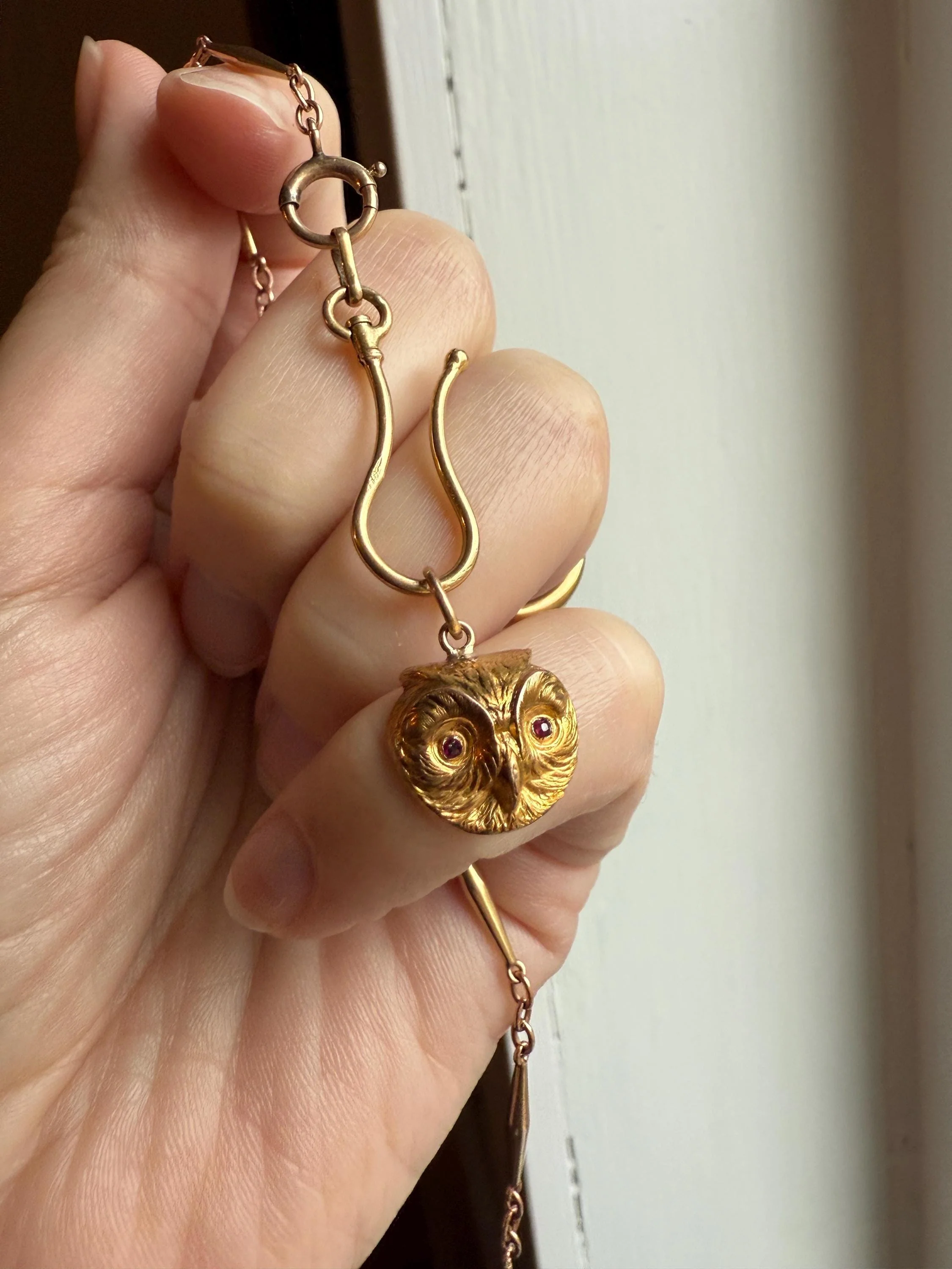 OWL 3D French Antique Victorian 18k Gold Figural Pendant Ruby Eyes Belle Epoque Necklace Bracelet Charm Animal Jewelry Wisdom - Image 5